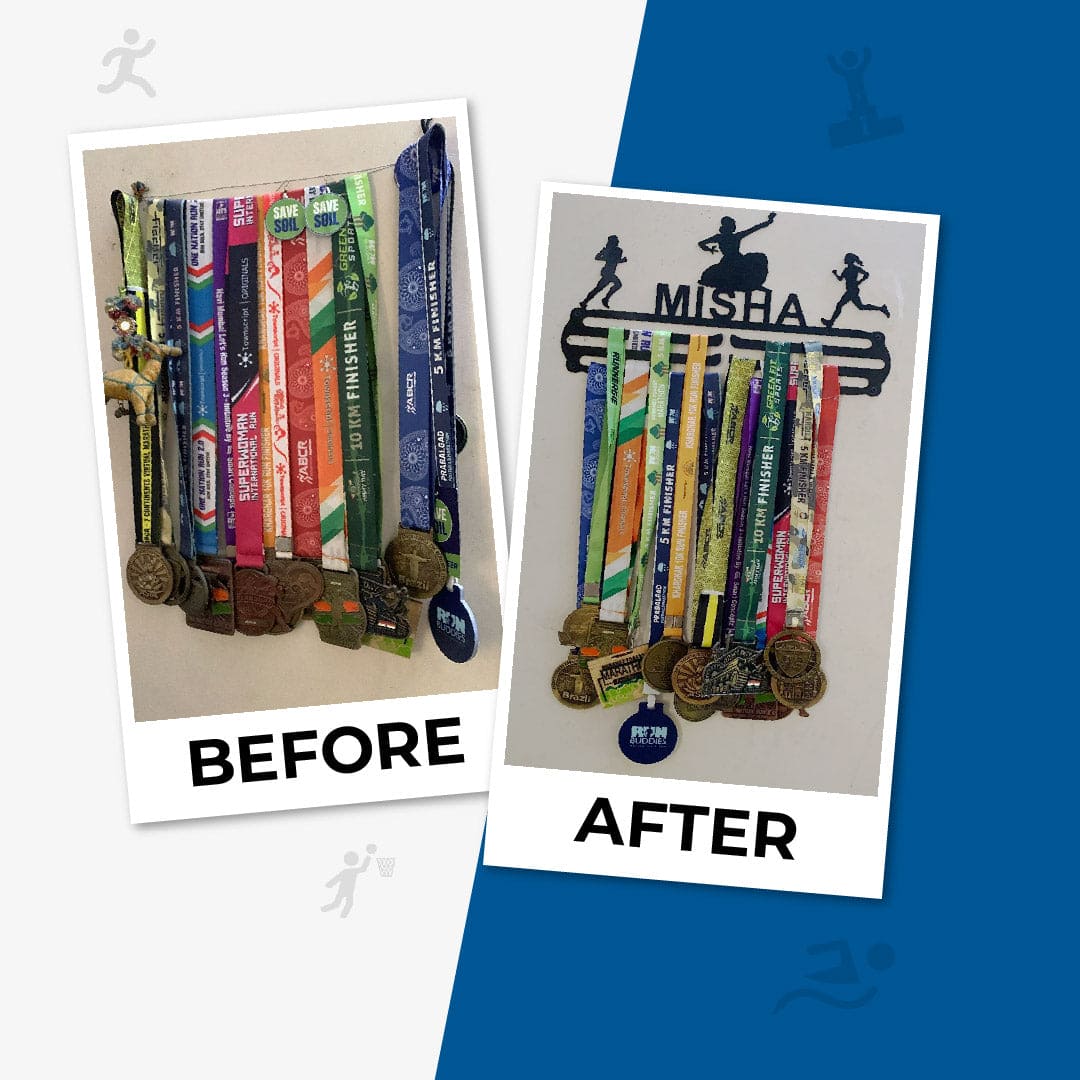 Check Mate - Hang up to 60+ Medals - Steel (48 * 30 CM) - Glory Medal Hangers Wall Display | Black, Glossy Finish