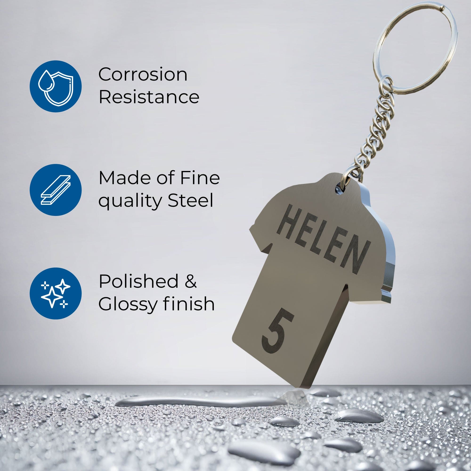 Glory Customized Sports Jersey Metal Keychains | Custom Name & Number | Gift for Sports persons | Stainless Steel