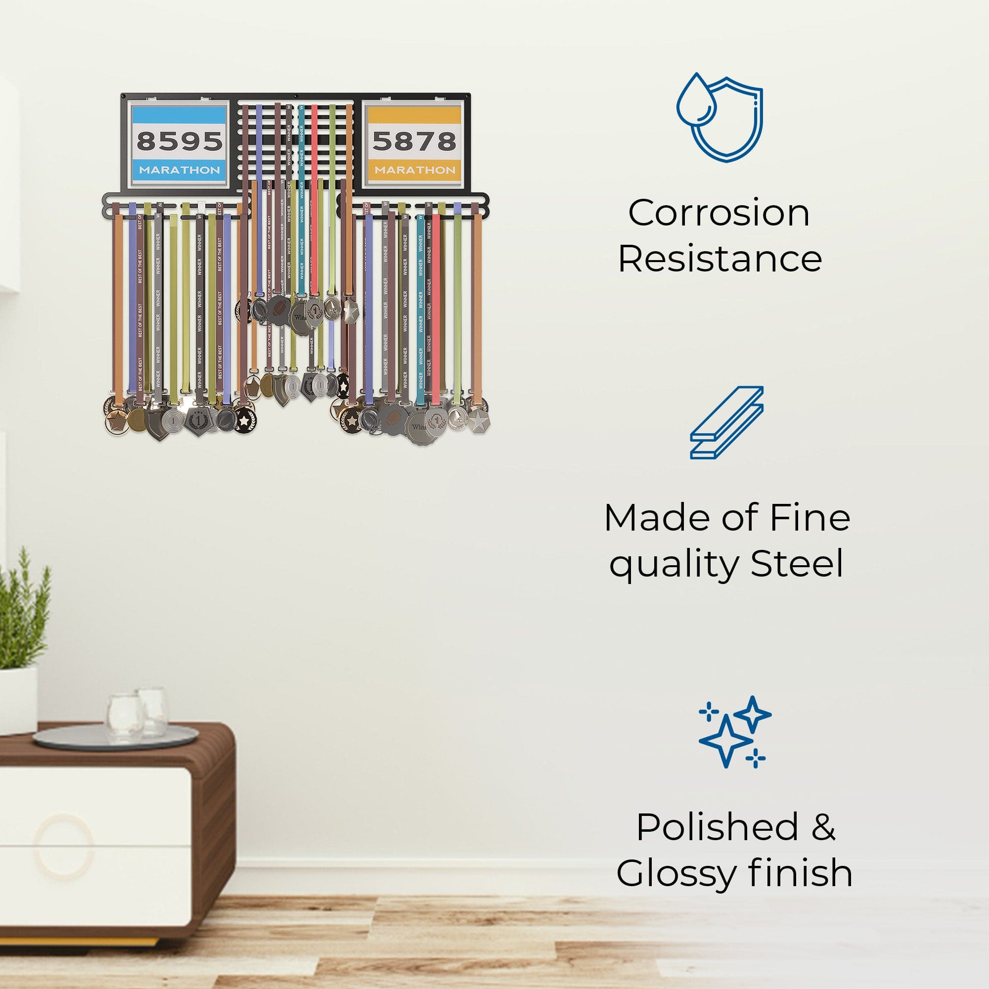 Medal Hanger with Bib - Black Wall Display | Hold Upto 200+ Medals.