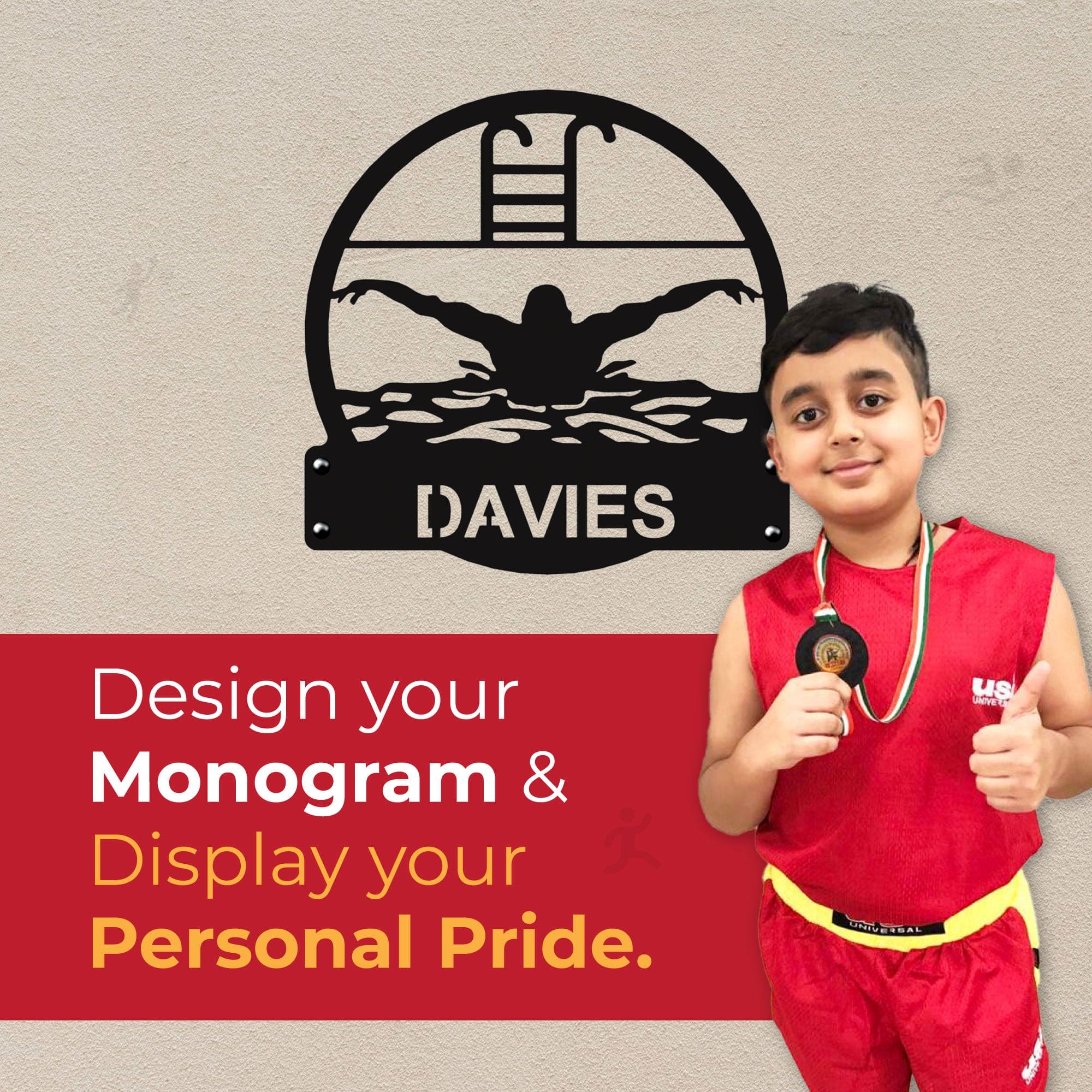 Personalized Sports Wall Art | Monogram | Black Glossy Finish