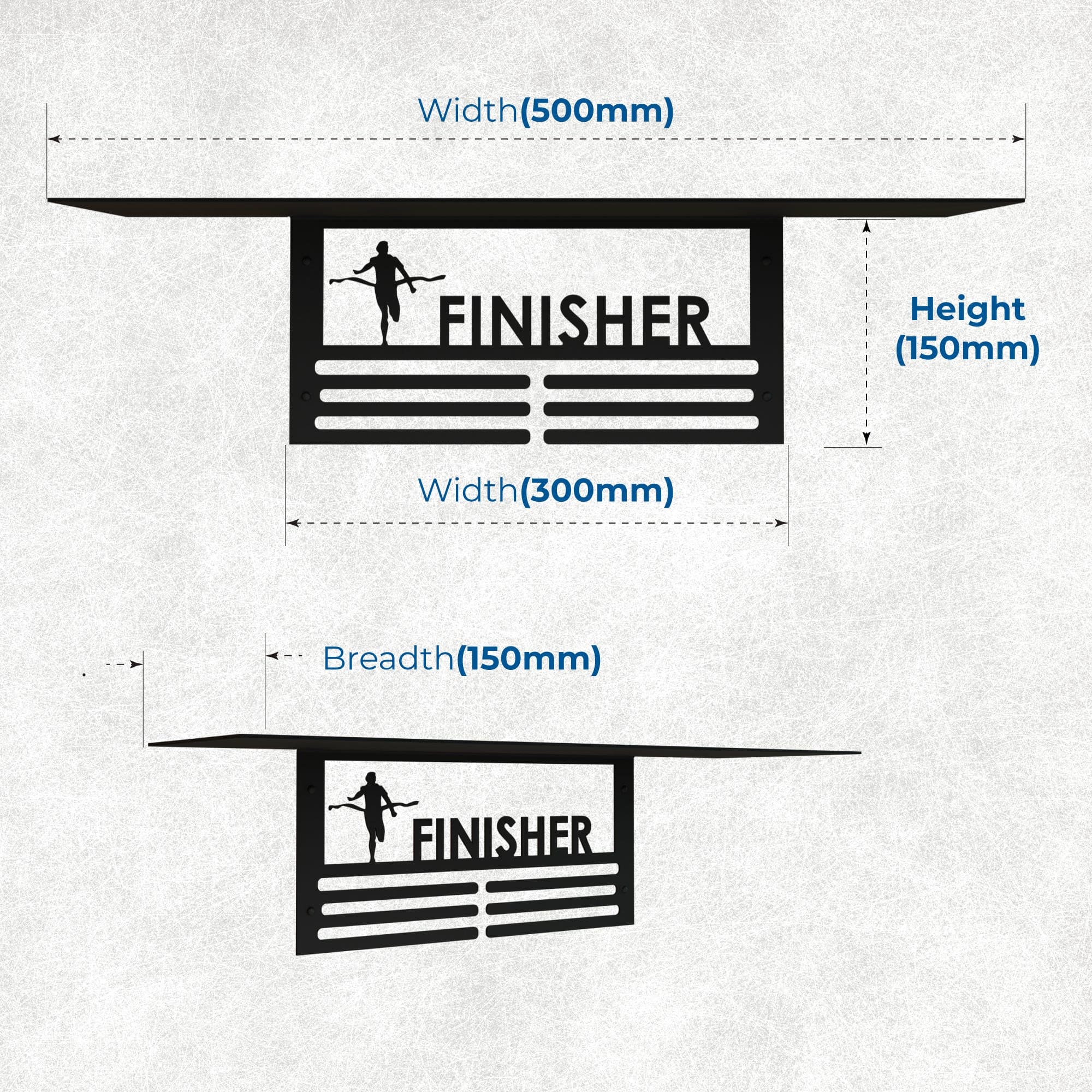 Glory Trophy Rack with Medal Hanger - Finisher – Holds Up to 8 Trophies and 30 Medals – Glossy Black Finish – Metal Display for Sports Achievements – Perfect for Homes.