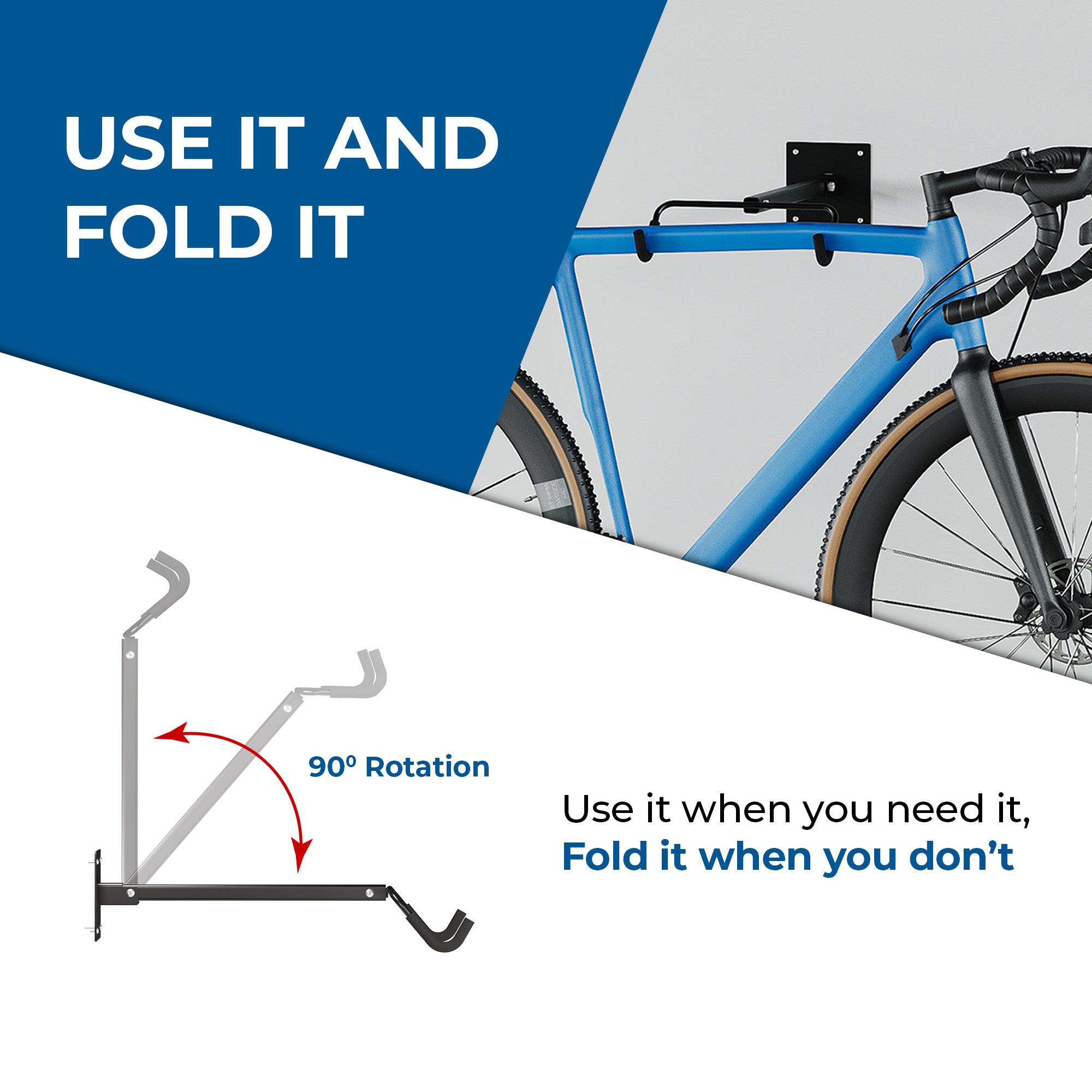 Glory Medal Hangers Foldable Bicycle Wall Mount - Indoor Storage - Heavy-Duty Steel - Holds up to 15 kg
