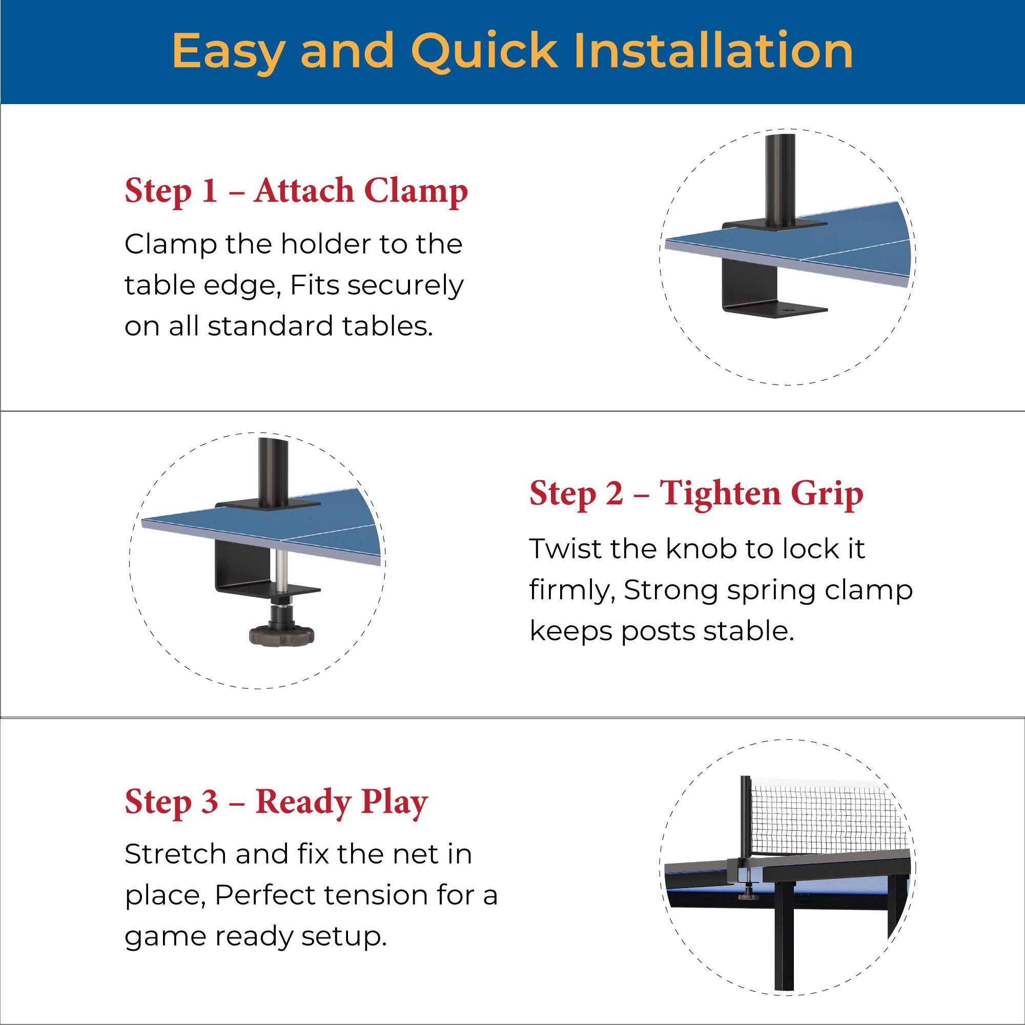 Glory Medal Hanger Adjustable Table Tennis Net with Holder - Perfect for Indoor & Outdoor Tables