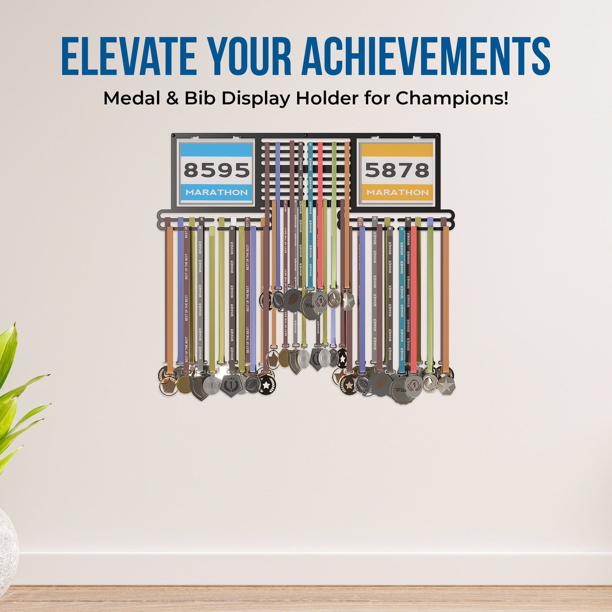 Medal Hanger with Bib - Black Wall Display | Hold Upto 200+ Medals.