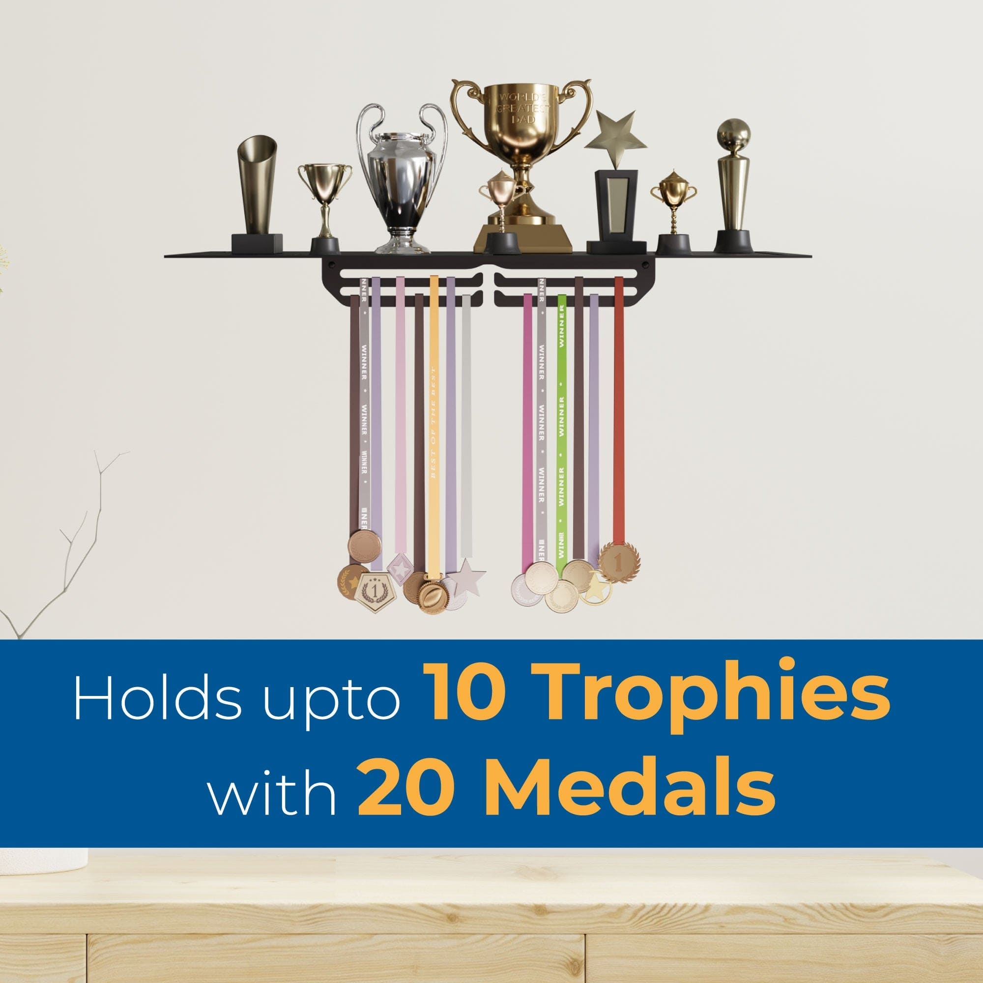 Large Trophy Rack with Medal Hanger