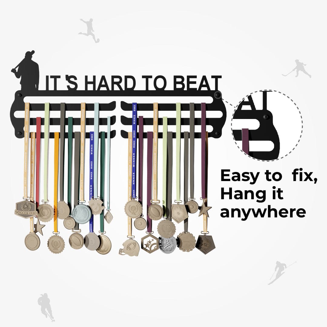 ITS HARD TO - Hang up to 60+ Medals - Steel (48 * 30 CM) - Glory Medal Hangers Wall Display | Black, Glossy Finish