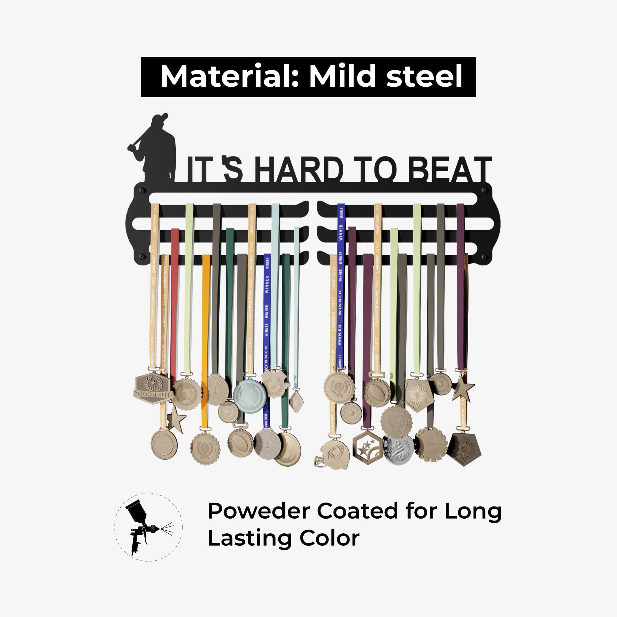 ITS HARD TO - Hang up to 60+ Medals - Steel (48 * 30 CM) - Glory Medal Hangers Wall Display | Black, Glossy Finish