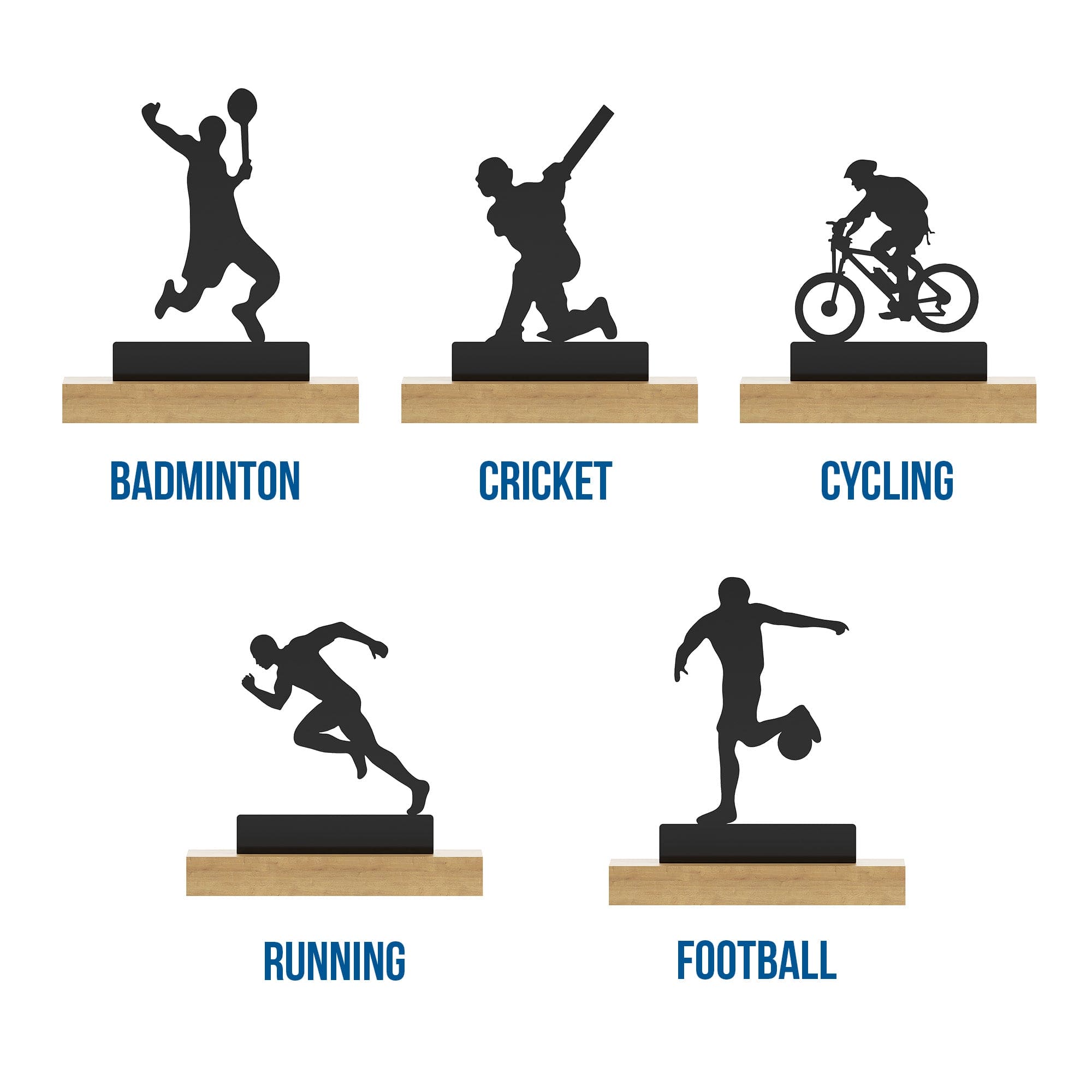 Sports Tabletop Decor - 2 Sports Stand pieces - Black Glossy Metal Table Showpiece | Athlete Figurine| Silhouette Desk Ornaments