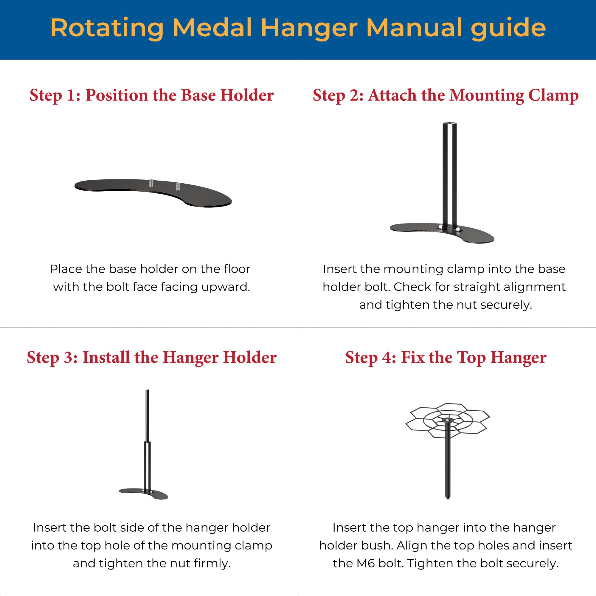 360° Medal Display Stand – Glory Rotating Hanger – Black Glossy – Hang Up to 75 Medals