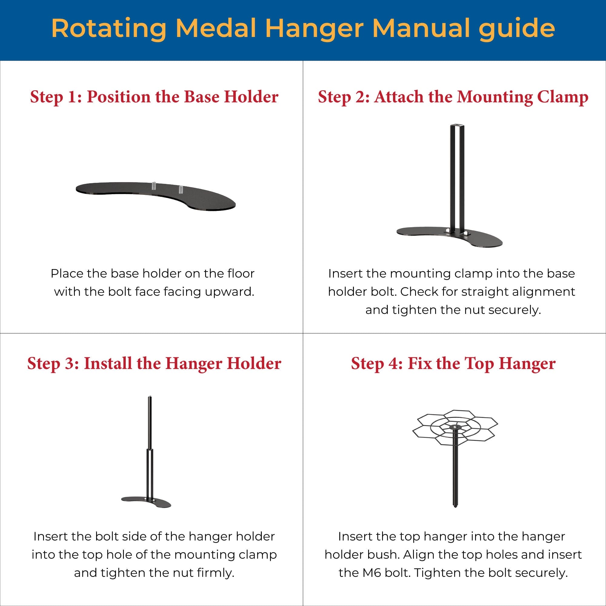 360° Medal Display Stand – Glory Rotating Hanger – Black Glossy – Hang Up to 75 Medals