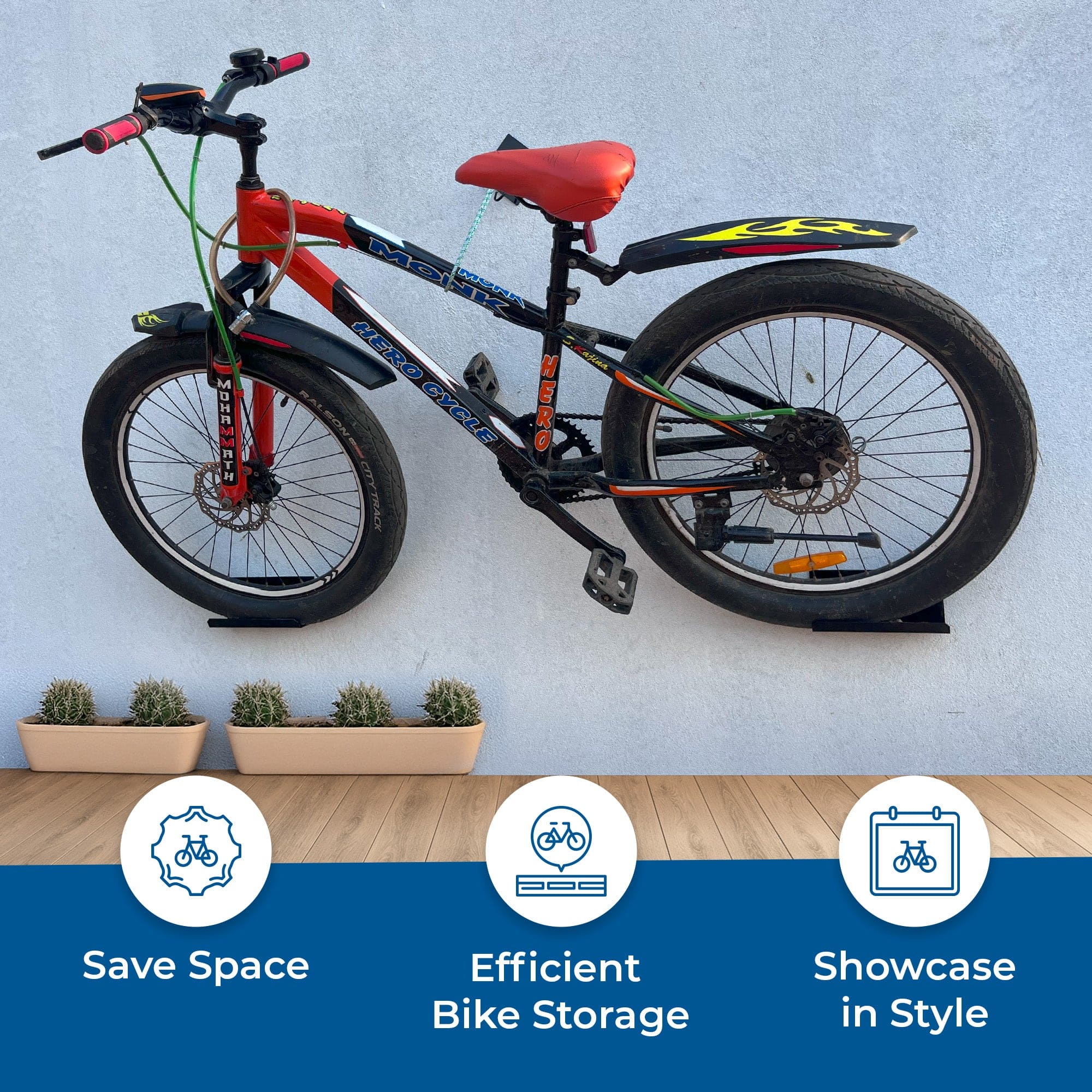 Triangle Bicycle Wall Mount  - Space-Saving Indoor/Outdoor Bike Storage - Holds Up to 20kg