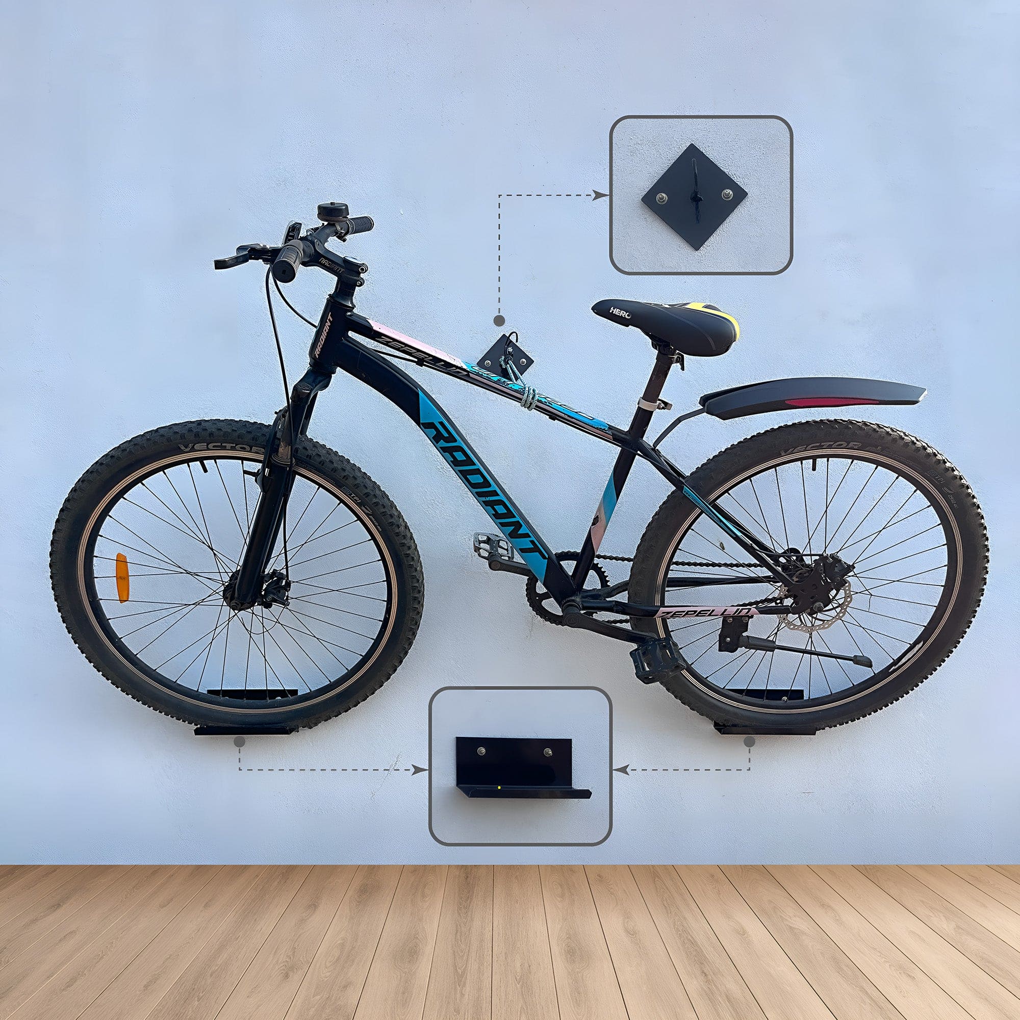 Triangle Bicycle Wall Mount Space-Saving Indoor/Outdoor Bike Storage Holds Up to 20kg