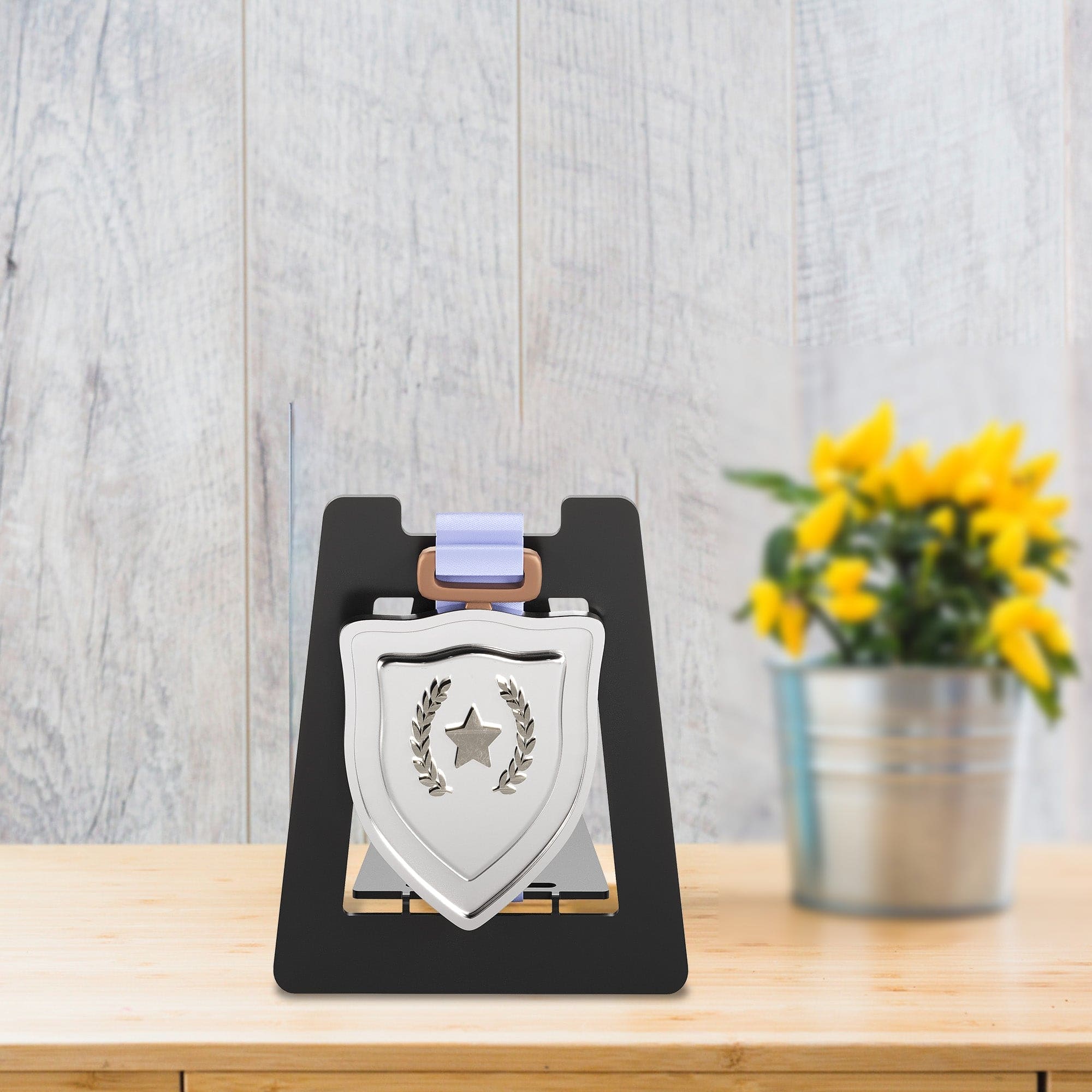 GLORY MEDAL HANGERS Single special Medal Table Top Display Holder (Pack of 1) - Black Metal Glossy Finish | Tabletop Medals Ribbon Rack | Special Medal Hanger for Sports Achievements