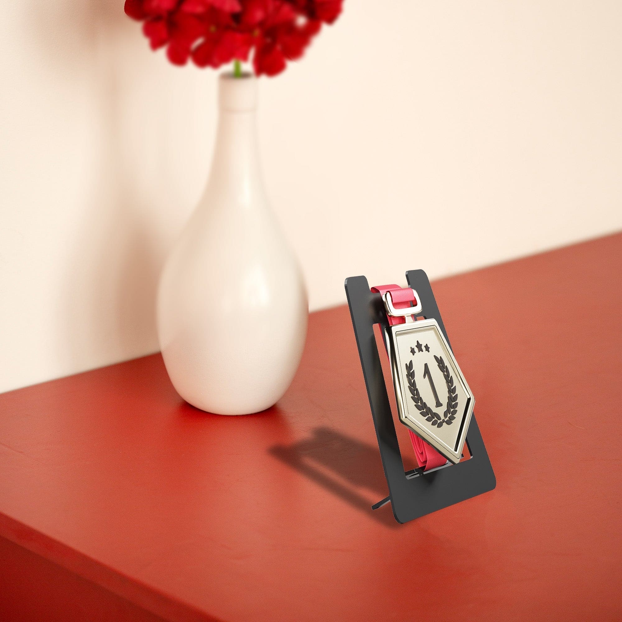 Single Special Medal Table Top Display Holder - Black Metal Glossy Finish