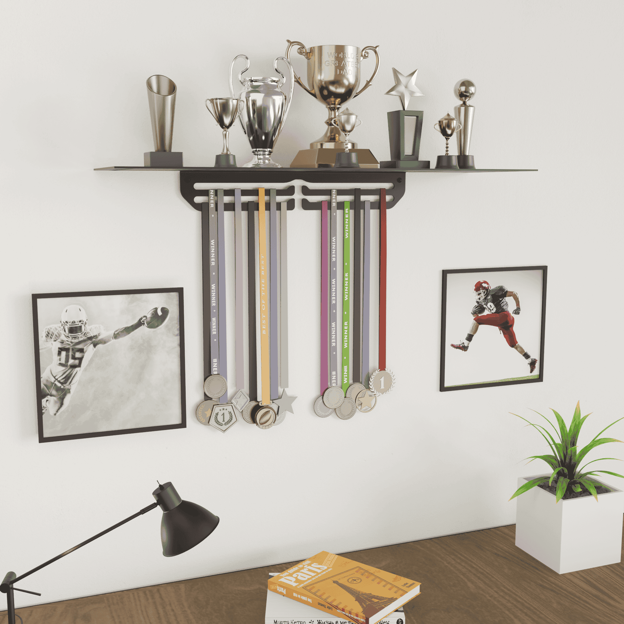 Large Trophy Rack with Medal Hanger