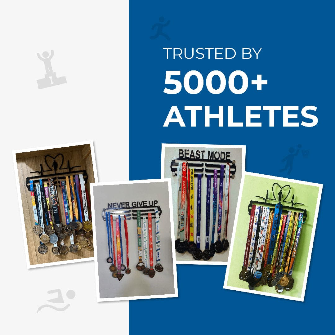 Check Mate - Hang up to 60+ Medals - Steel (48 * 30 CM) - Glory Medal Hangers Wall Display | Black, Glossy Finish