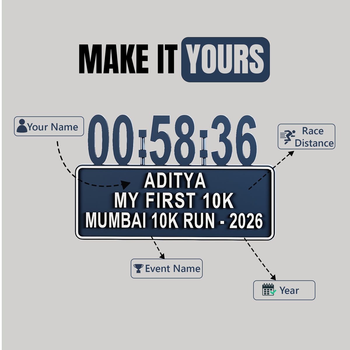 Personalized Marathon Fridge Magnet for Runners | Custom Running Achievement with Name, Best Timing, Event & Year