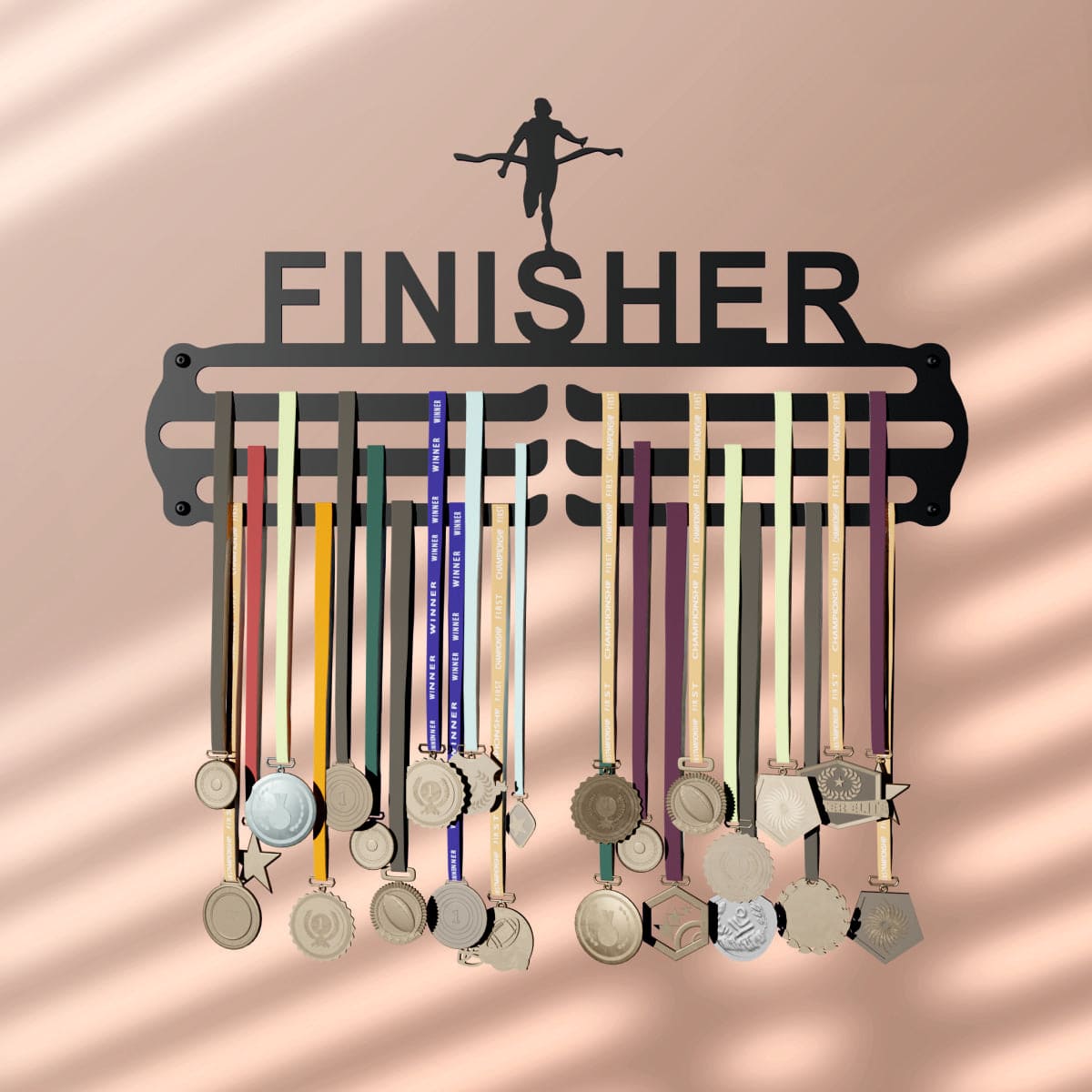 Finisher - Hang up to 60+ Medals - Steel (48 * 30 CM) - Glory Medal Hangers Wall Display | Black, Glossy Finish