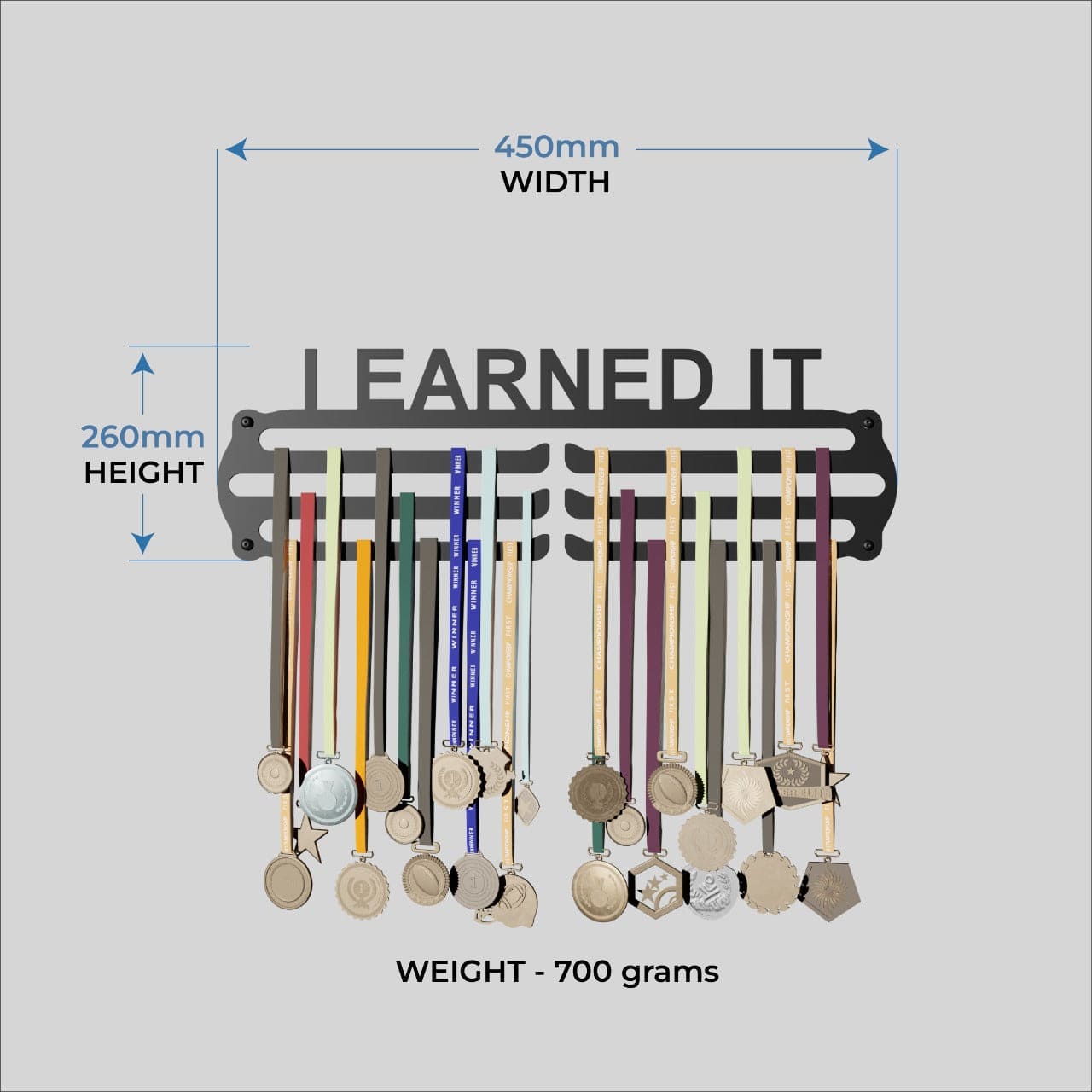 Glory Medal Hangers - I Earned It Medal Holder - Large Metal Wall Display - Holds Up to 90 Medals - Black, Glossy Finish - Perfect for Kids and Athletes