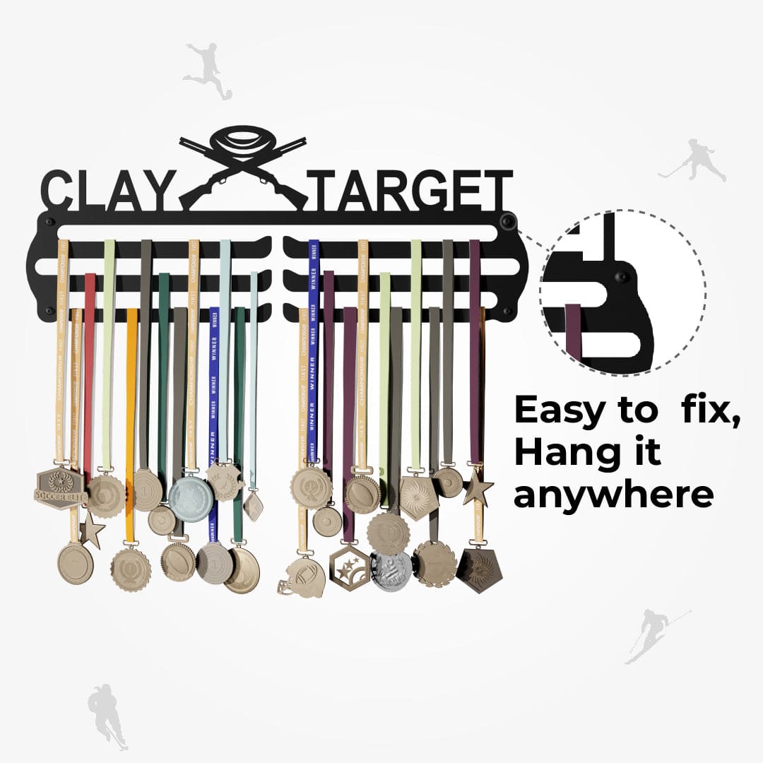 CLAY - Hang up to 60+ Medals - Steel (48 * 30 CM) - Glory Medal Hangers Wall Display | Black, Glossy Finish