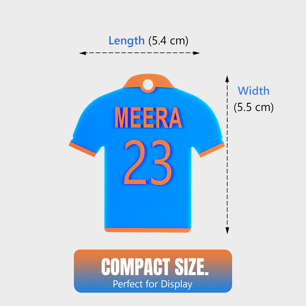 Customized Jersey Keychain with Name & Number | Personalized Sports Jersey Keychain | Sky Blue with Orange Border