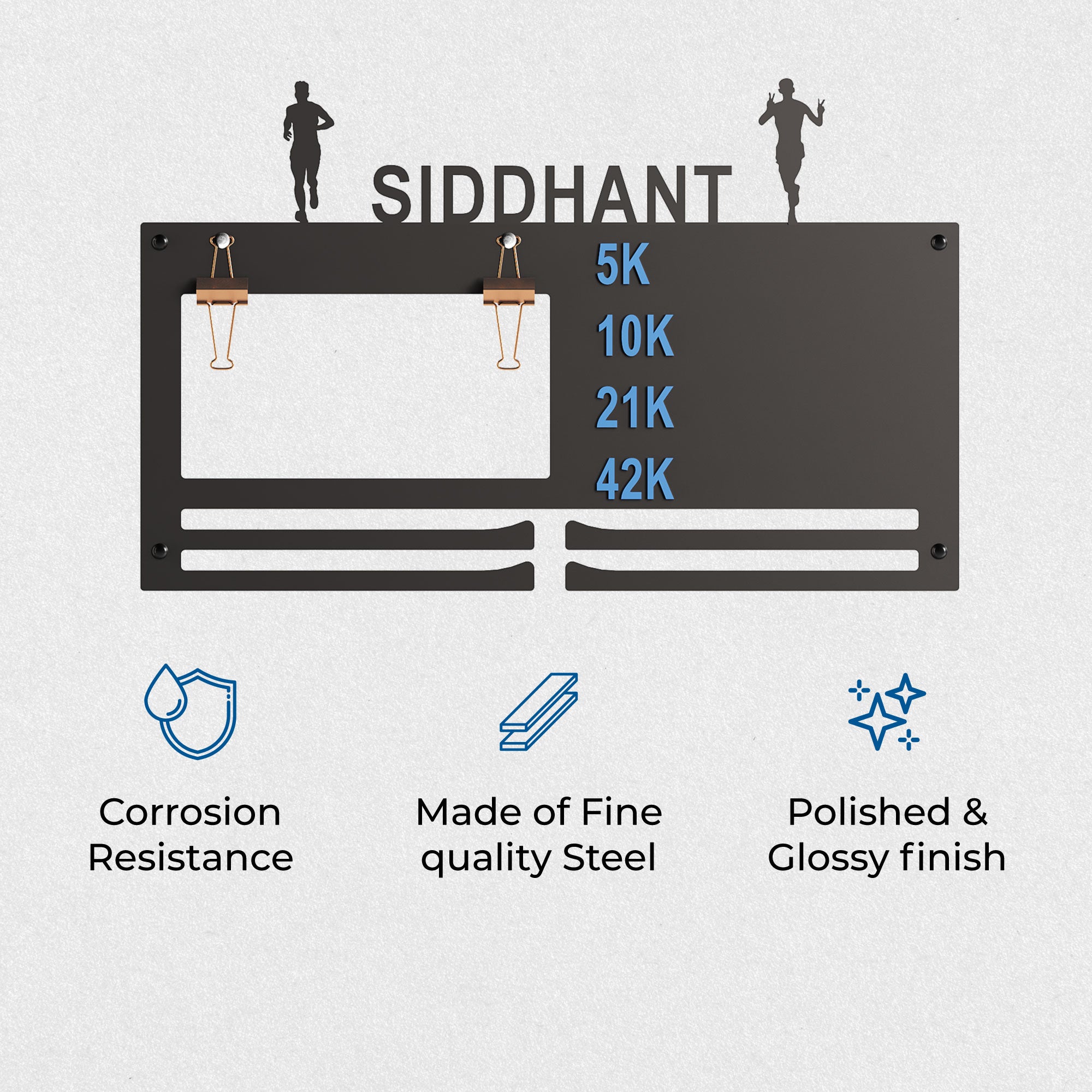 GLORY MEDAL HANGERS Personalized Marathon Bib & Medal Display Board | Running & Sports Achievement Holder | Hold Upto 40 Medals