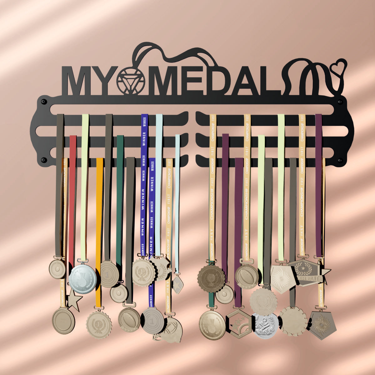 MY MEDAL - Hang up to 60+ Medals - Steel (48 * 30 CM) - Glory Medal Hangers Wall Display | Black, Glossy Finish