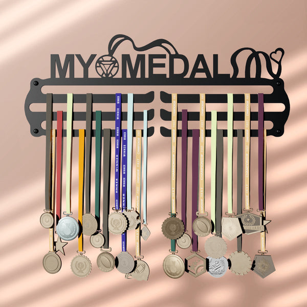 Challenge Your Limits -  Steel (48 * 30 CM) - Glory Medal Hangers Wall Display | Up to 45 Medals | Black, Glossy Finish