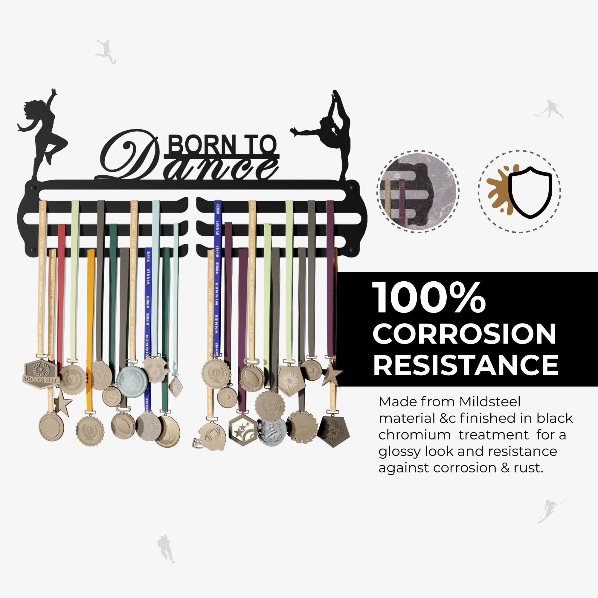 Born To Dance - Hang up to 60+ Medals - Steel (48 * 30 CM) - Glory Medal Hangers Wall Display | Black, Glossy Finish (Copy) (Copy)