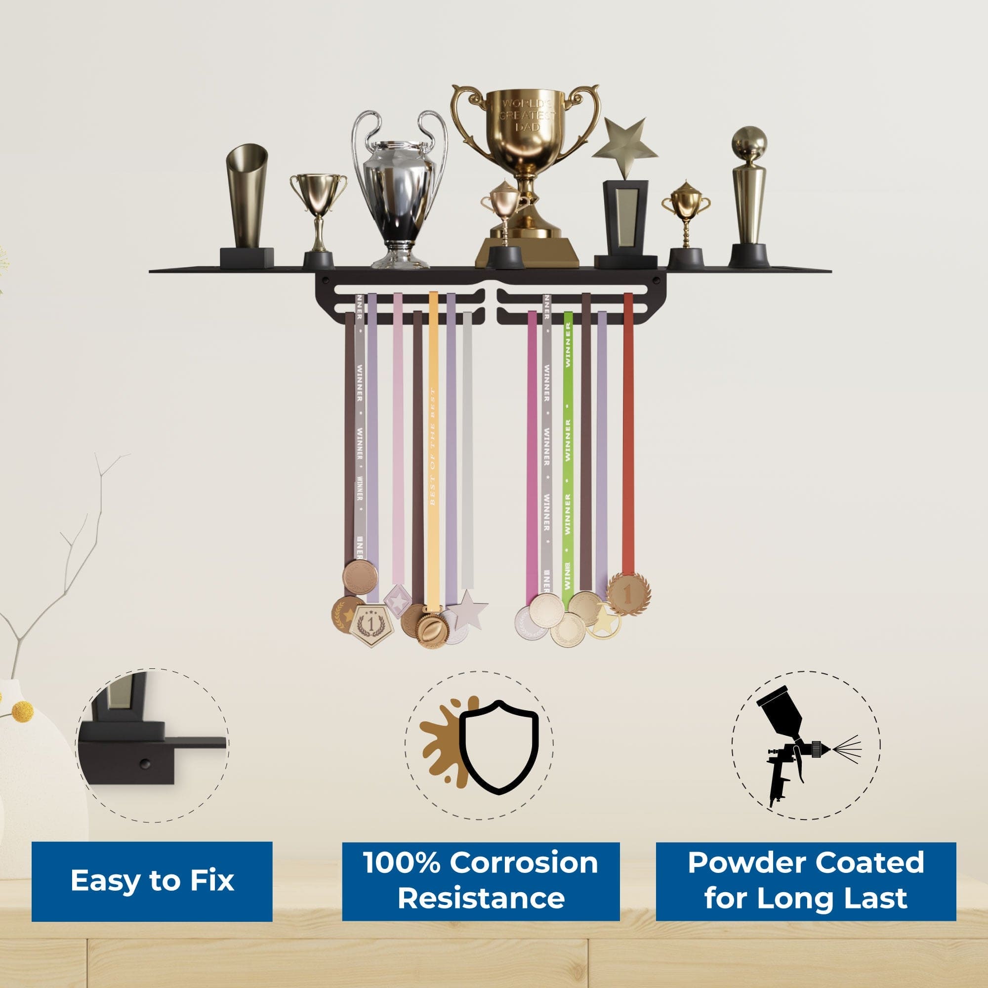 Large Trophy Rack with Medal Hanger