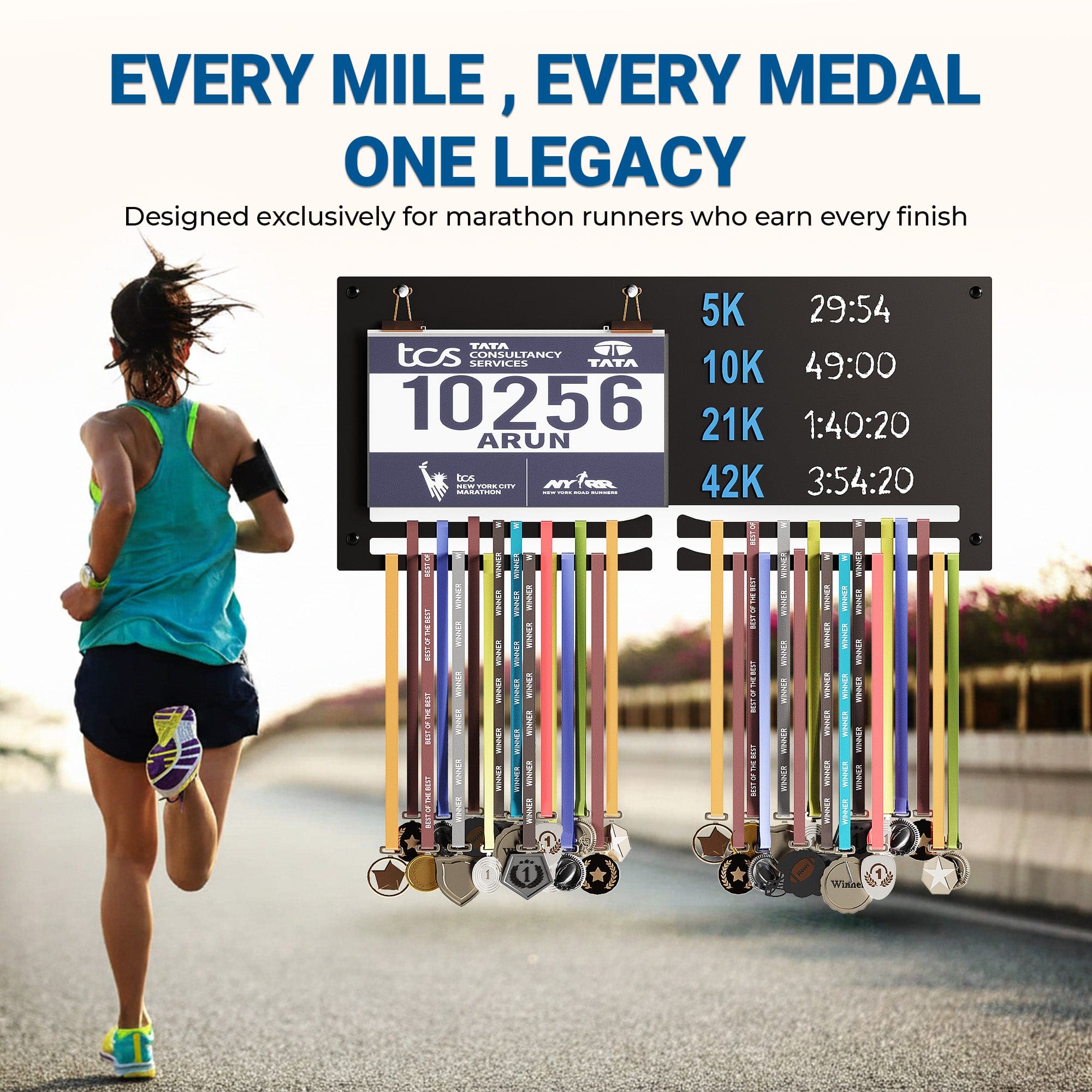 Glory Marathon Bib & Medal Display Hanger | Running & Sports Achievement Holder | Hold Upto 40 Medals