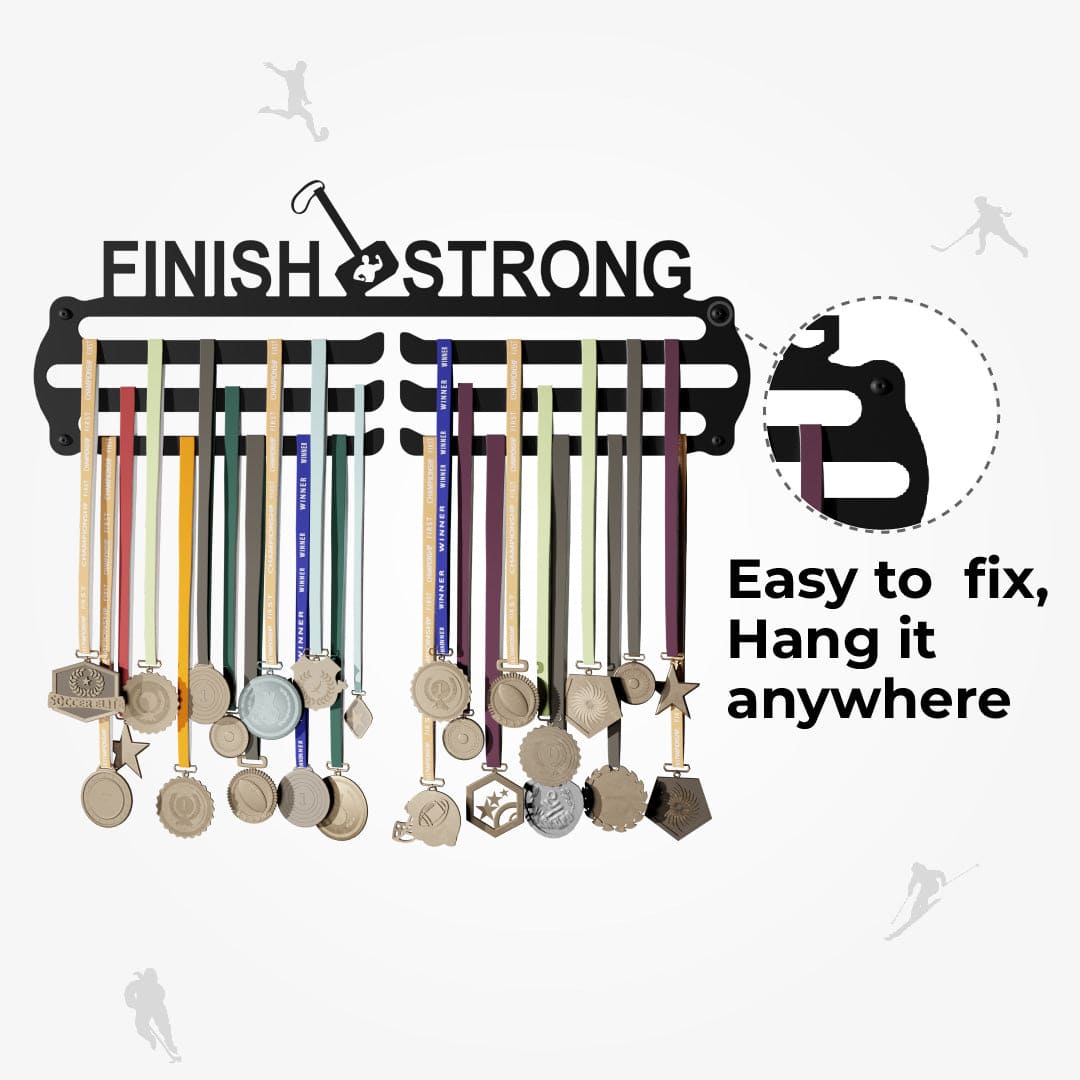 FINISH - Hang up to 60+ Medals - Steel (48 * 30 CM) - Glory Medal Hangers Wall Display | Black, Glossy Finish
