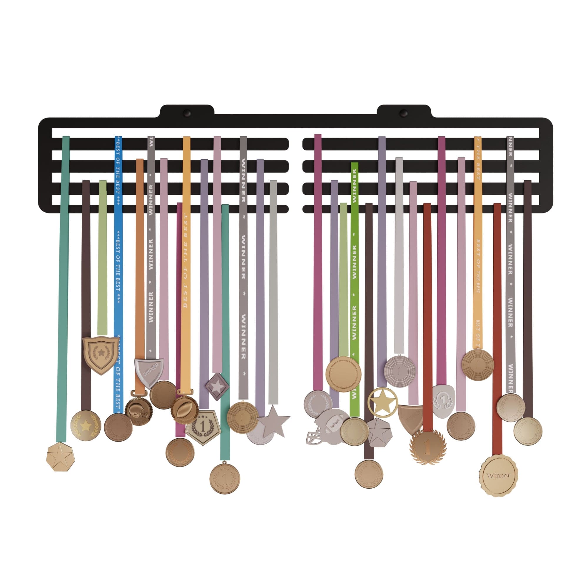Plain Display Medal Holder - Holds Up to 45 Medals (38 * 08 CM) Sports Wall Display | Steel | Black, Glossy Finish