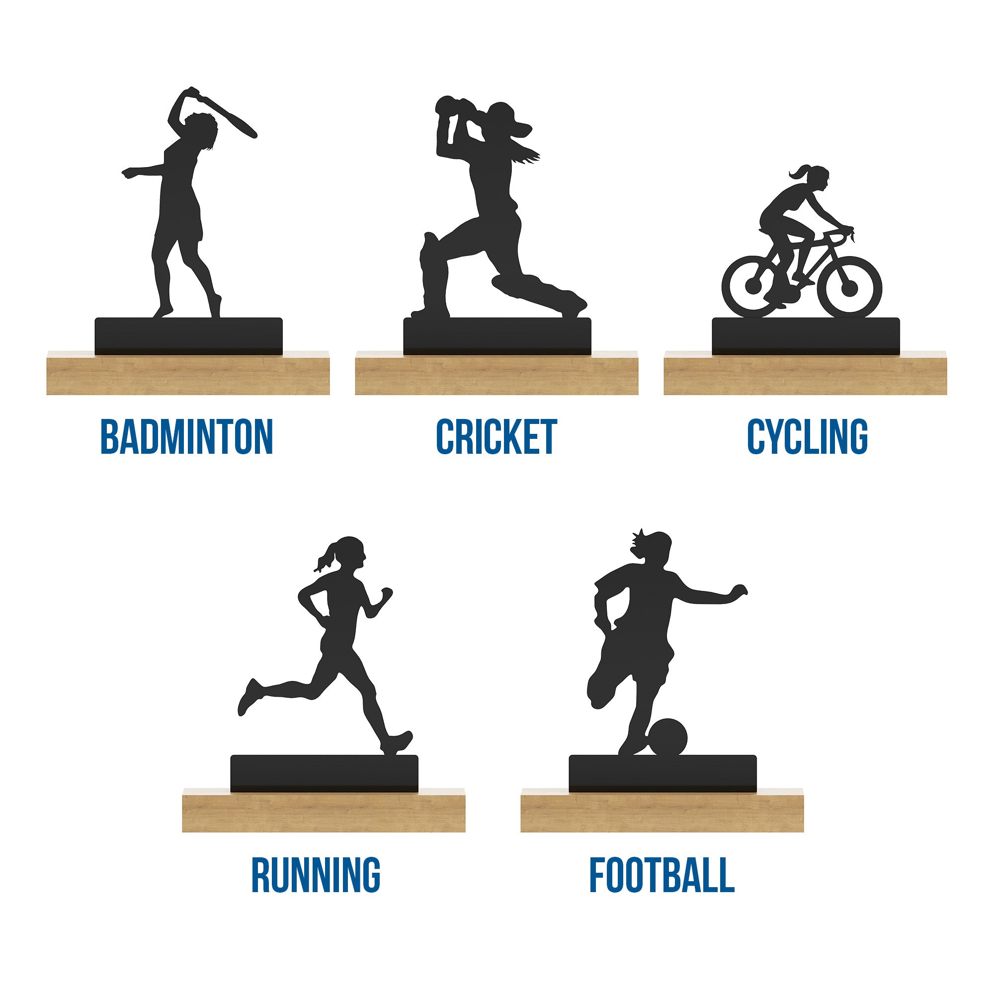 Sports Tabletop Decor -  2 Sports Stand pieces - Black Glossy Metal Table Showpiece | Athlete Figurine| Silhouette Desk Ornaments