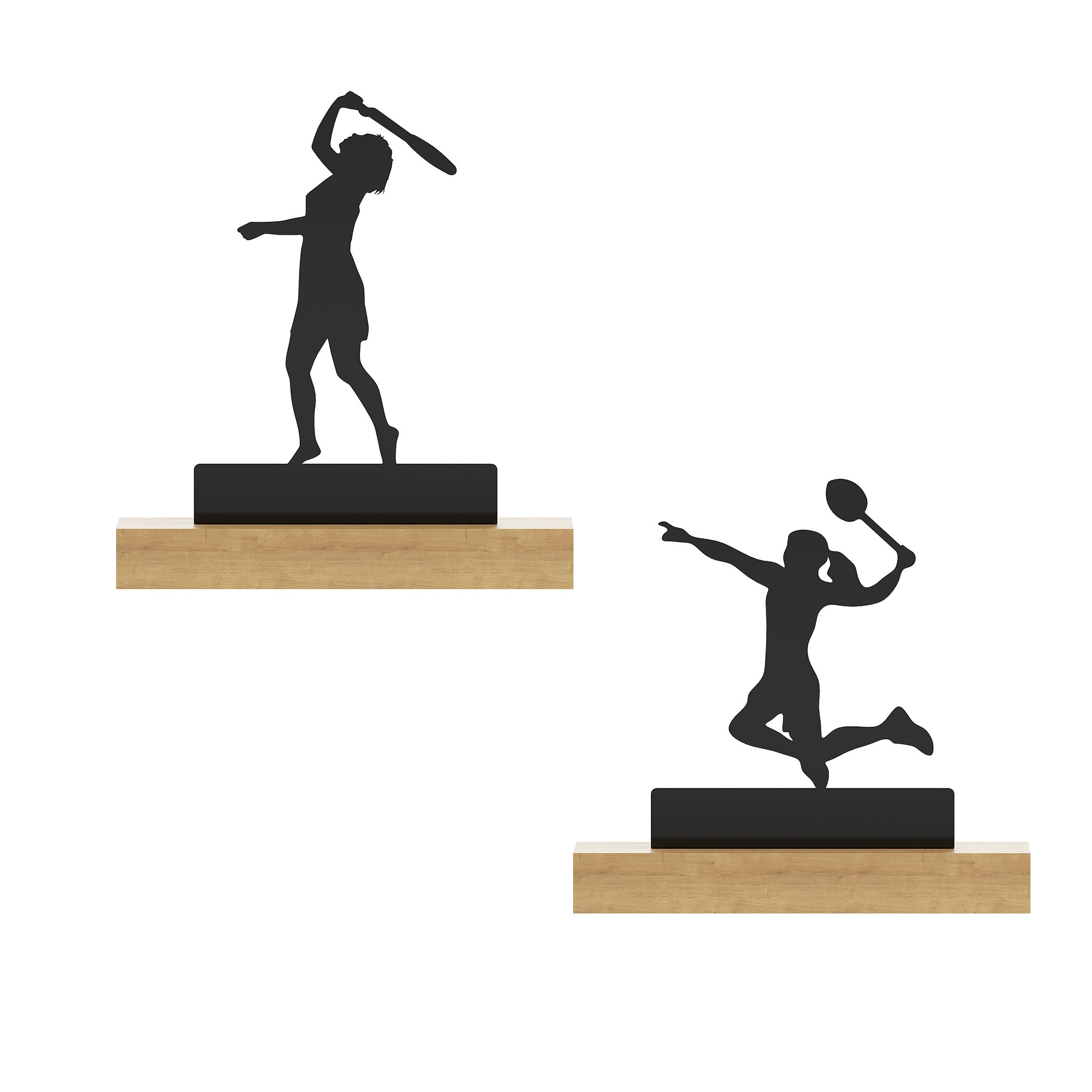 Sports Tabletop Decor -  2 Sports Stand pieces - Black Glossy Metal Table Showpiece | Athlete Figurine| Silhouette Desk Ornaments