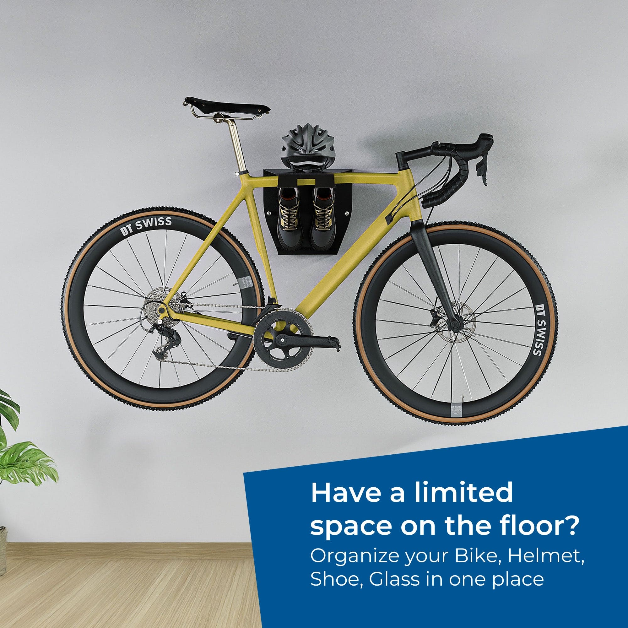 Glory Bicycle Wall Mount with Shelf - Cycling Indoor Bike Storage | Organise Helmet, Sun Glass, Shoe.