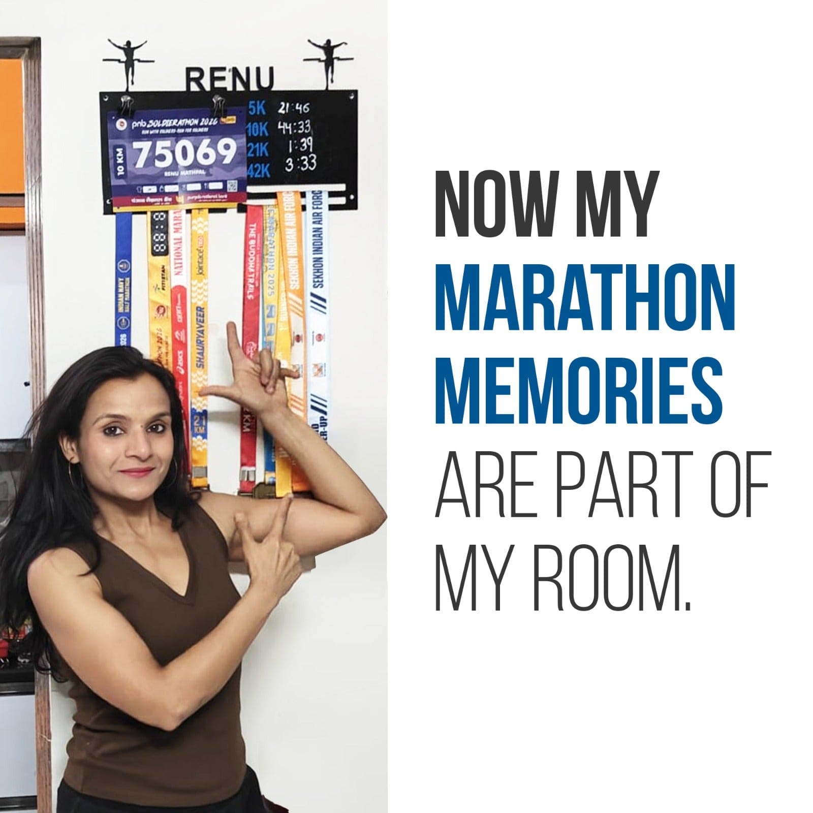 Personalized Marathon Bib & Medal Display Board | Running & Sports Achievement Holder | Hold Upto 40 Medals