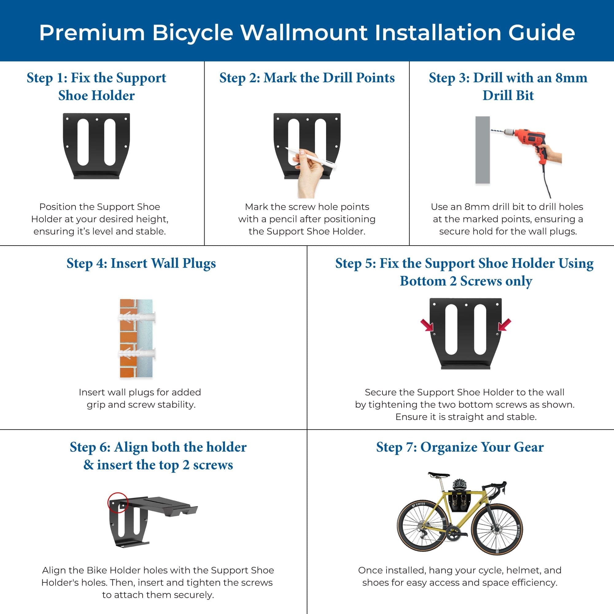 Glory Bicycle Wall Mount with Shelf - Cycling Indoor Bike Storage | Organise Helmet, Sun Glass, Shoe.