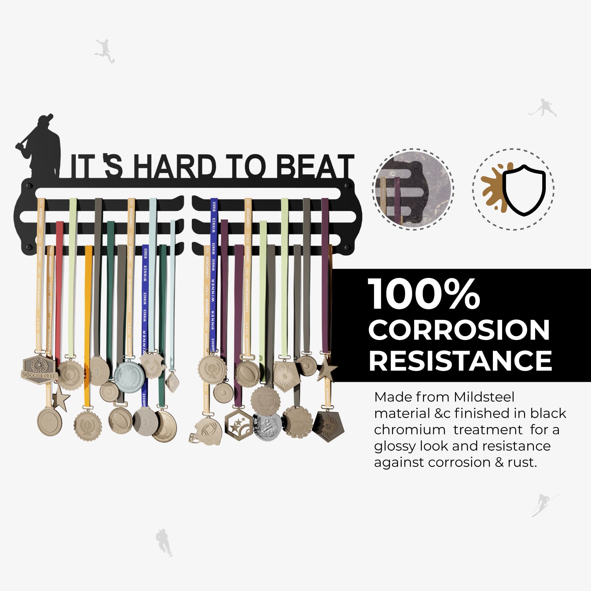 ITS HARD TO - Hang up to 60+ Medals - Steel (48 * 30 CM) - Glory Medal Hangers Wall Display | Black, Glossy Finish