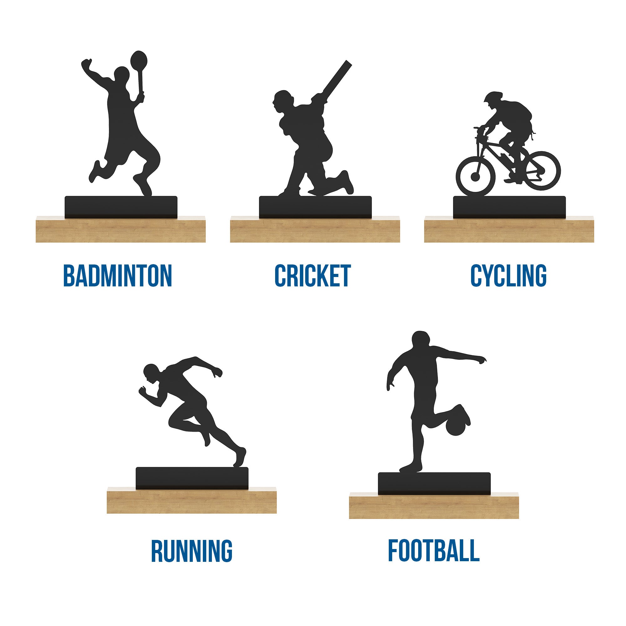 Sports Tabletop Decor -  2 Sports Stand pieces - Black Glossy Metal Table Showpiece | Athlete Figurine| Silhouette Desk Ornaments
