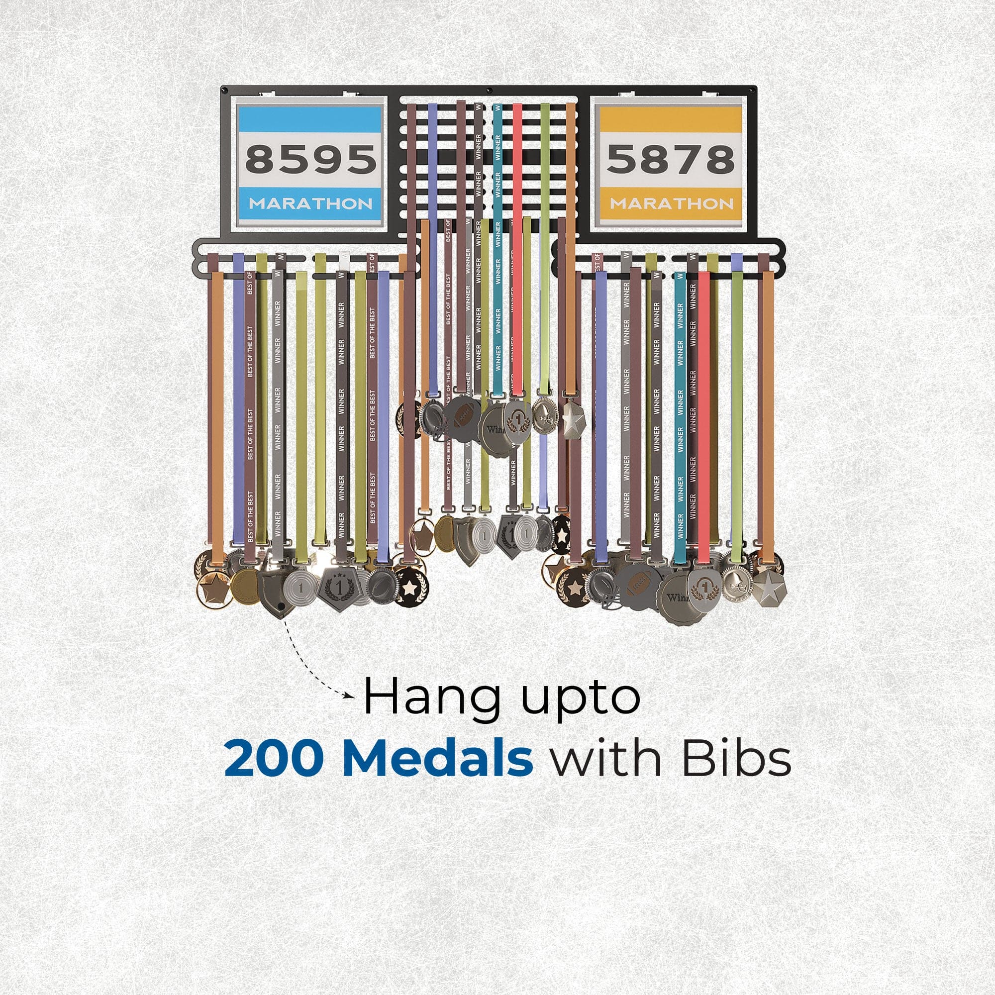 Medal Hanger with Bib - Black Wall Display | Hold Upto 200+ Medals.