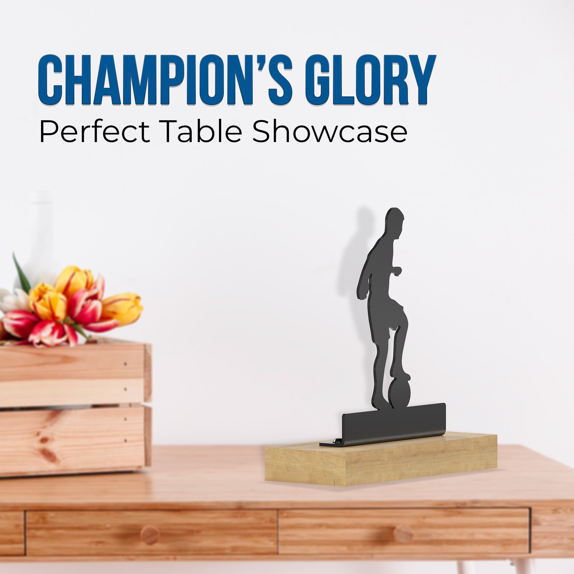 Sports Tabletop Decor -  2 Sports Stand pieces - Black Glossy Metal Table Showpiece | Athlete Figurine| Silhouette Desk Ornaments