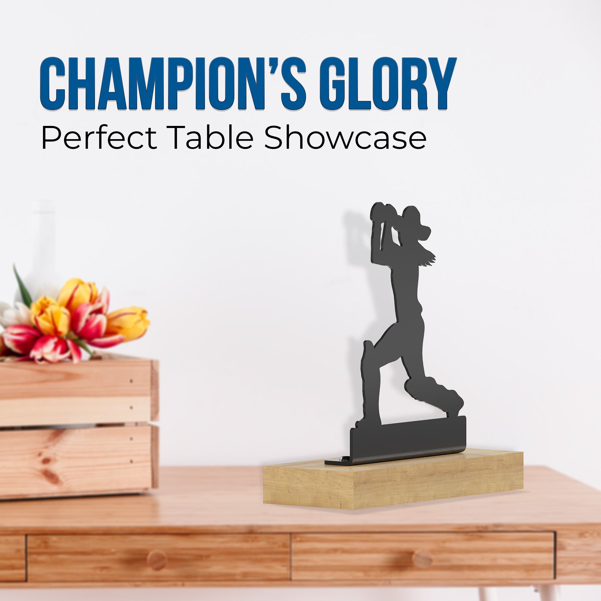 Sports Tabletop Decor -  2 Sports Stand pieces - Black Glossy Metal Table Showpiece | Athlete Figurine| Silhouette Desk Ornaments