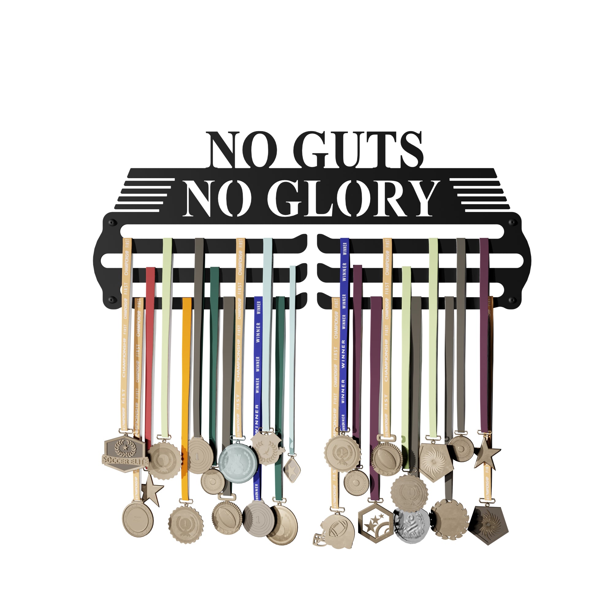 NO GUTS - Hang up to 60+ Medals - Steel (48 * 30 CM) - Glory Medal Hangers Wall Display | Black, Glossy Finish