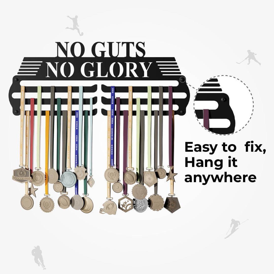NO GUTS - Hang up to 60+ Medals - Steel (48 * 30 CM) - Glory Medal Hangers Wall Display | Black, Glossy Finish