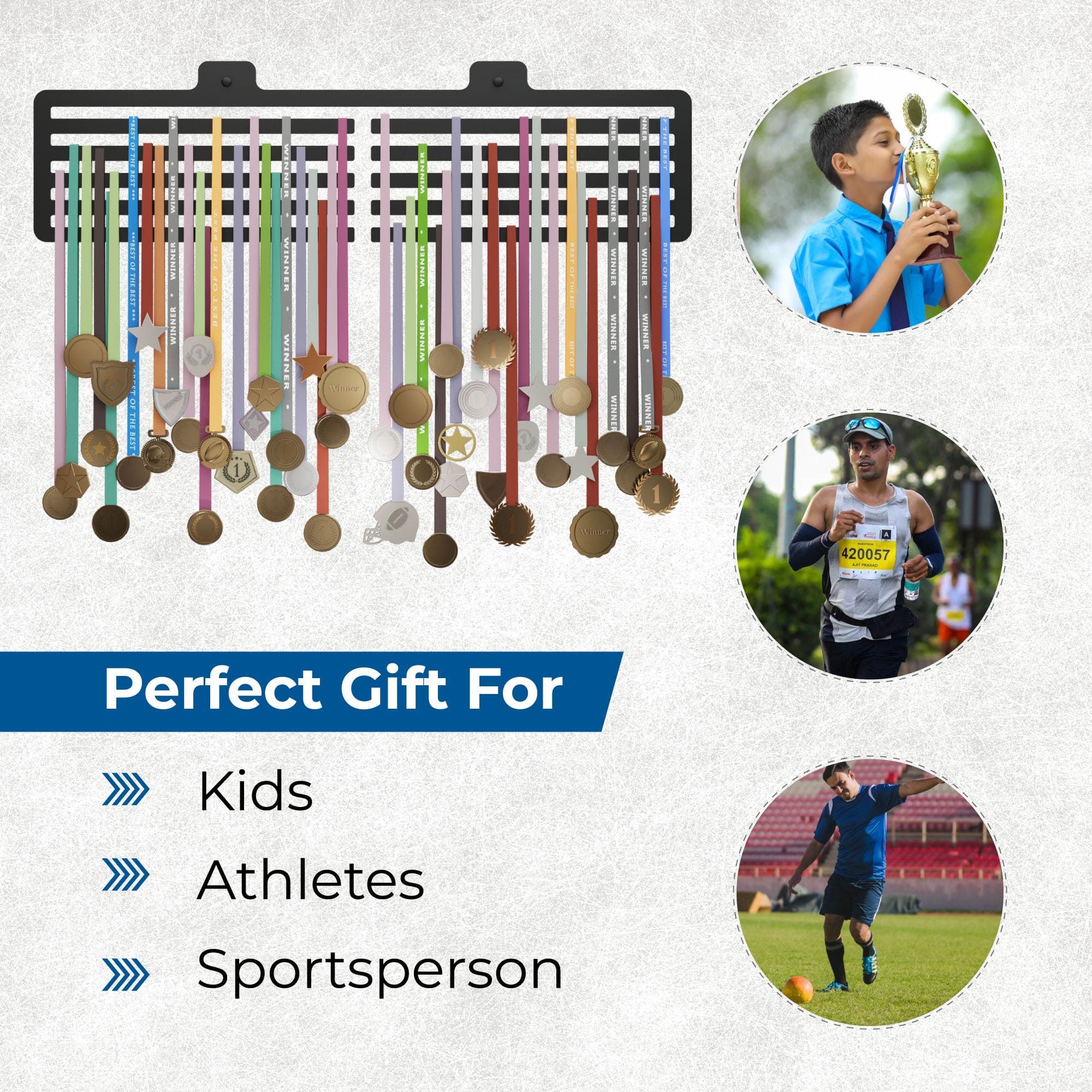 GLORY MEDAL HANGERS | Plain Display Medal Holder - Holds Up to 90 Medals Sports Wall Display | Steel | Black, Glossy Finish (Large Holds Up to 90 Medals)