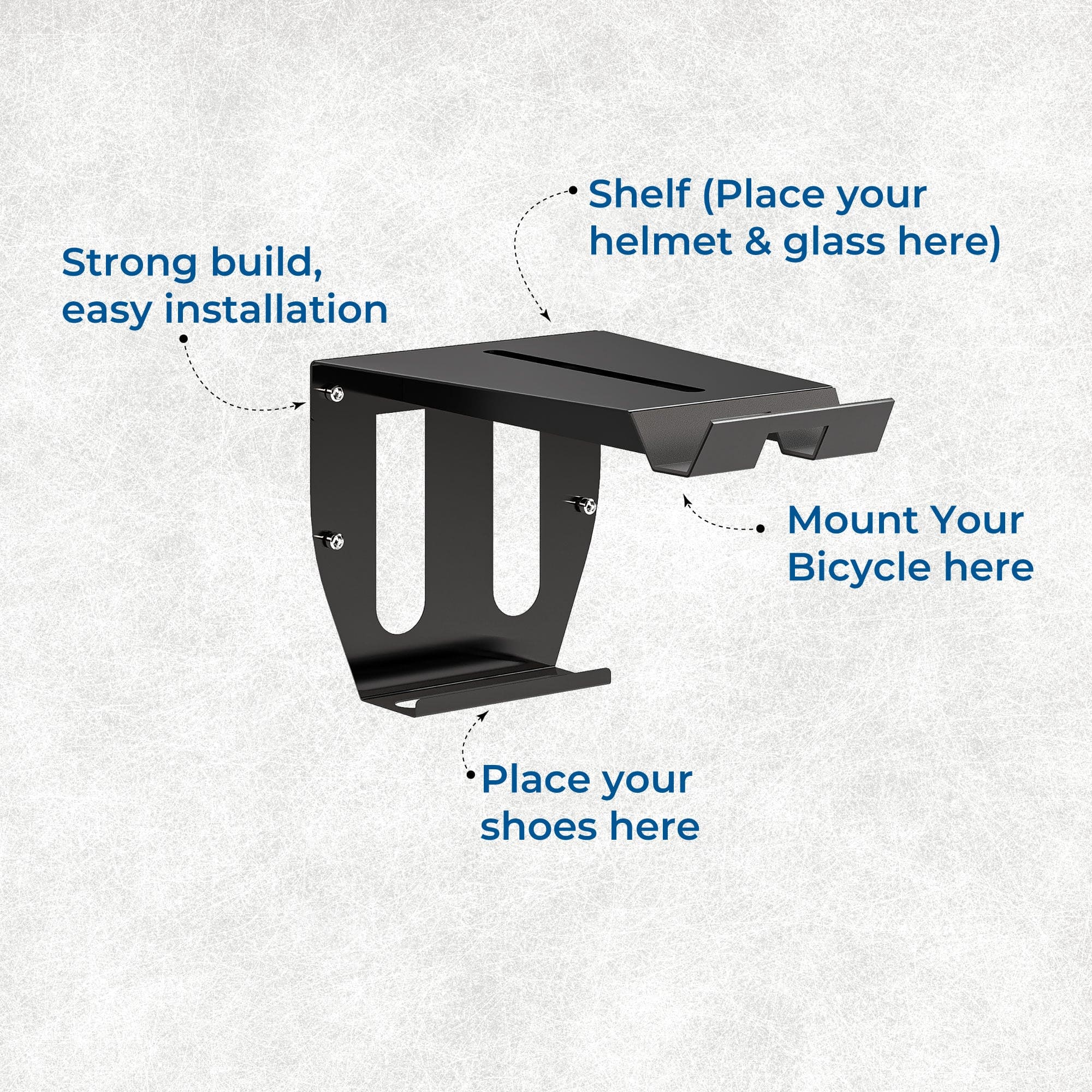 Glory Bicycle Wall Mount with Shelf - Cycling Indoor Bike Storage | Organise Helmet, Sun Glass, Shoe.