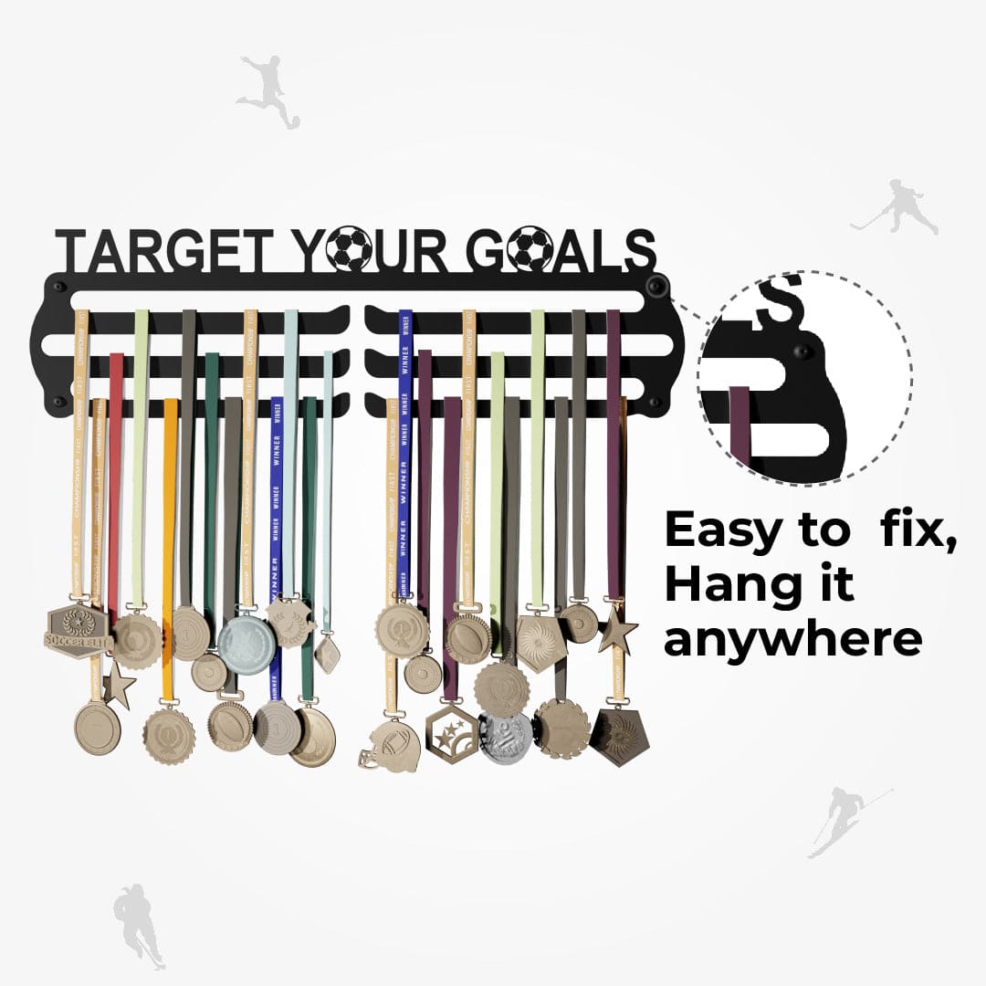 TARGET - Hang up to 60+ Medals - Steel (48 * 30 CM) - Glory Medal Hangers Wall Display | Black, Glossy Finish