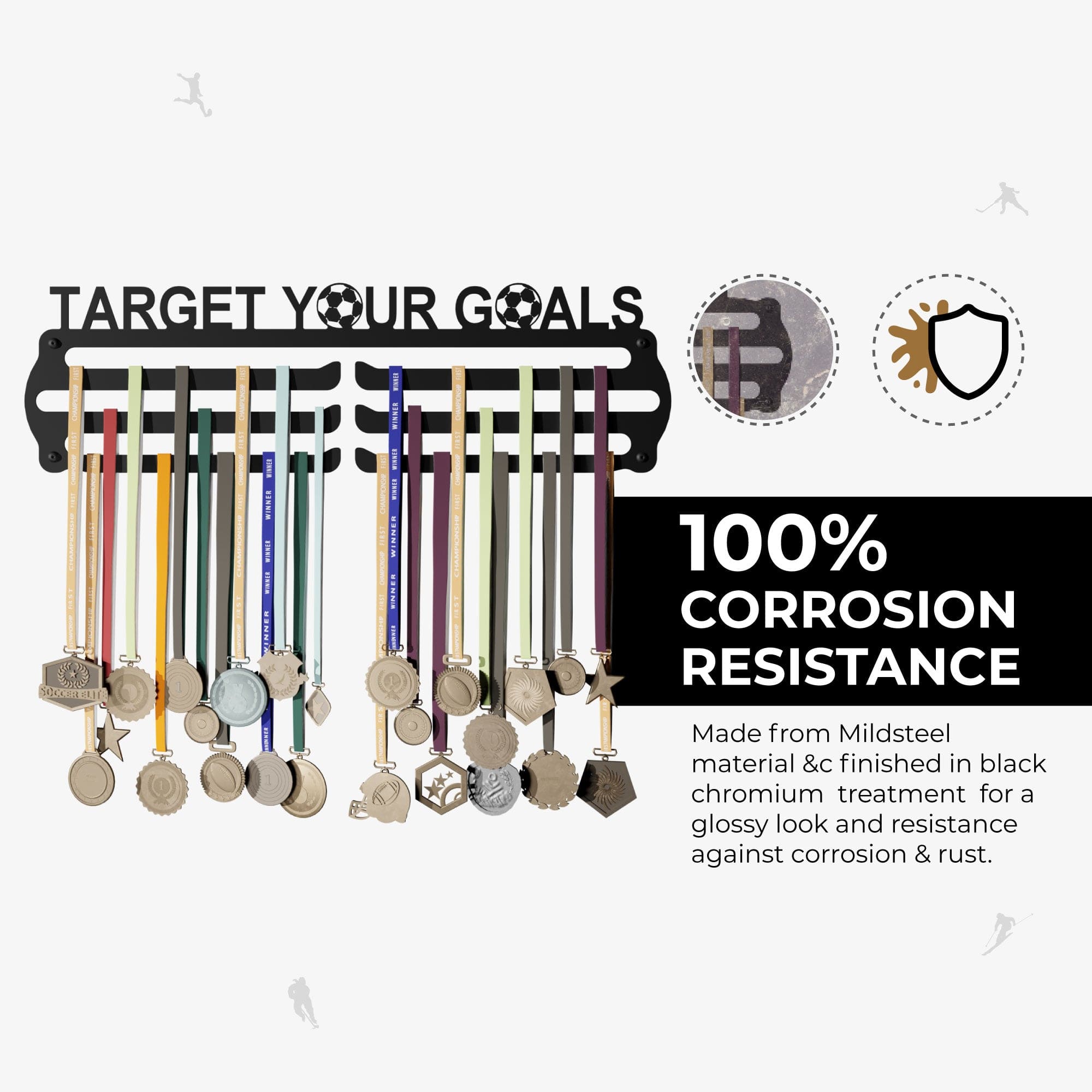 TARGET - Hang up to 60+ Medals - Steel (48 * 30 CM) - Glory Medal Hangers Wall Display | Black, Glossy Finish