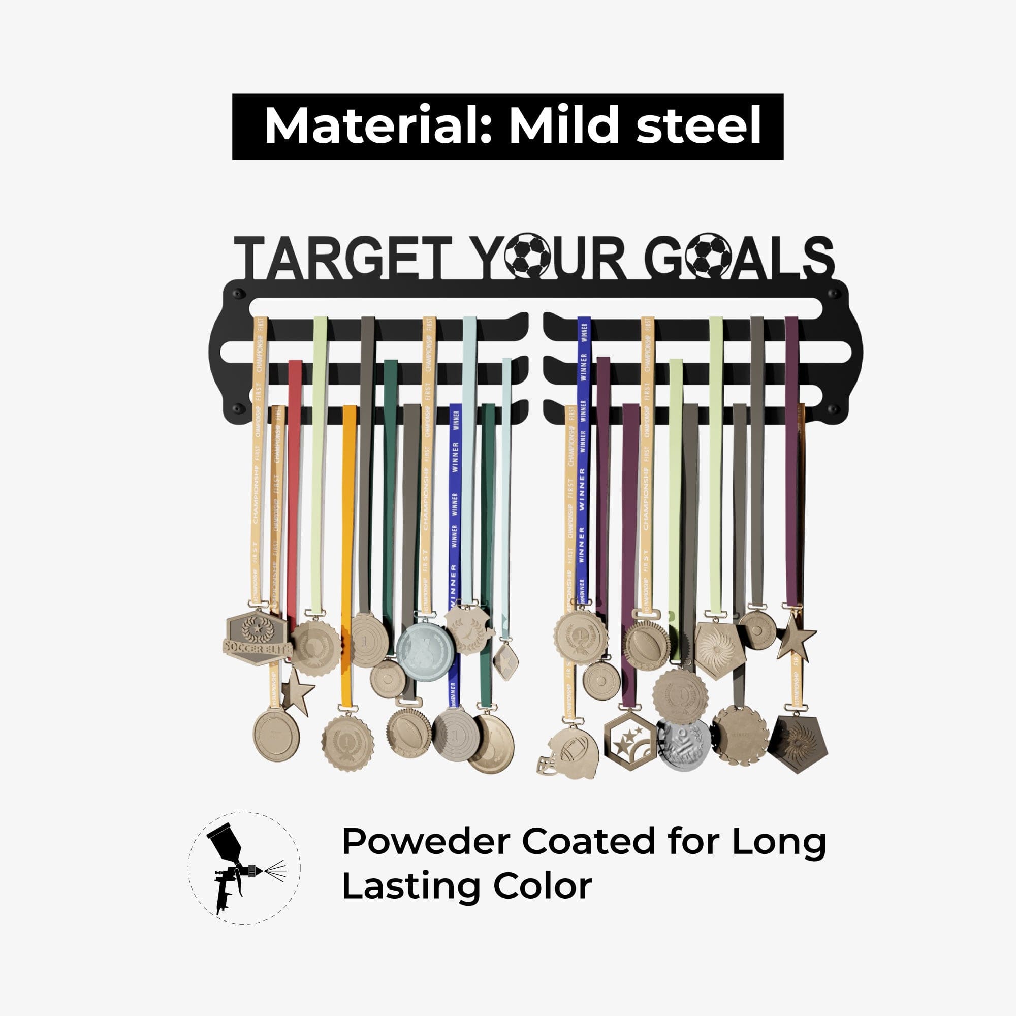 TARGET - Hang up to 60+ Medals - Steel (48 * 30 CM) - Glory Medal Hangers Wall Display | Black, Glossy Finish